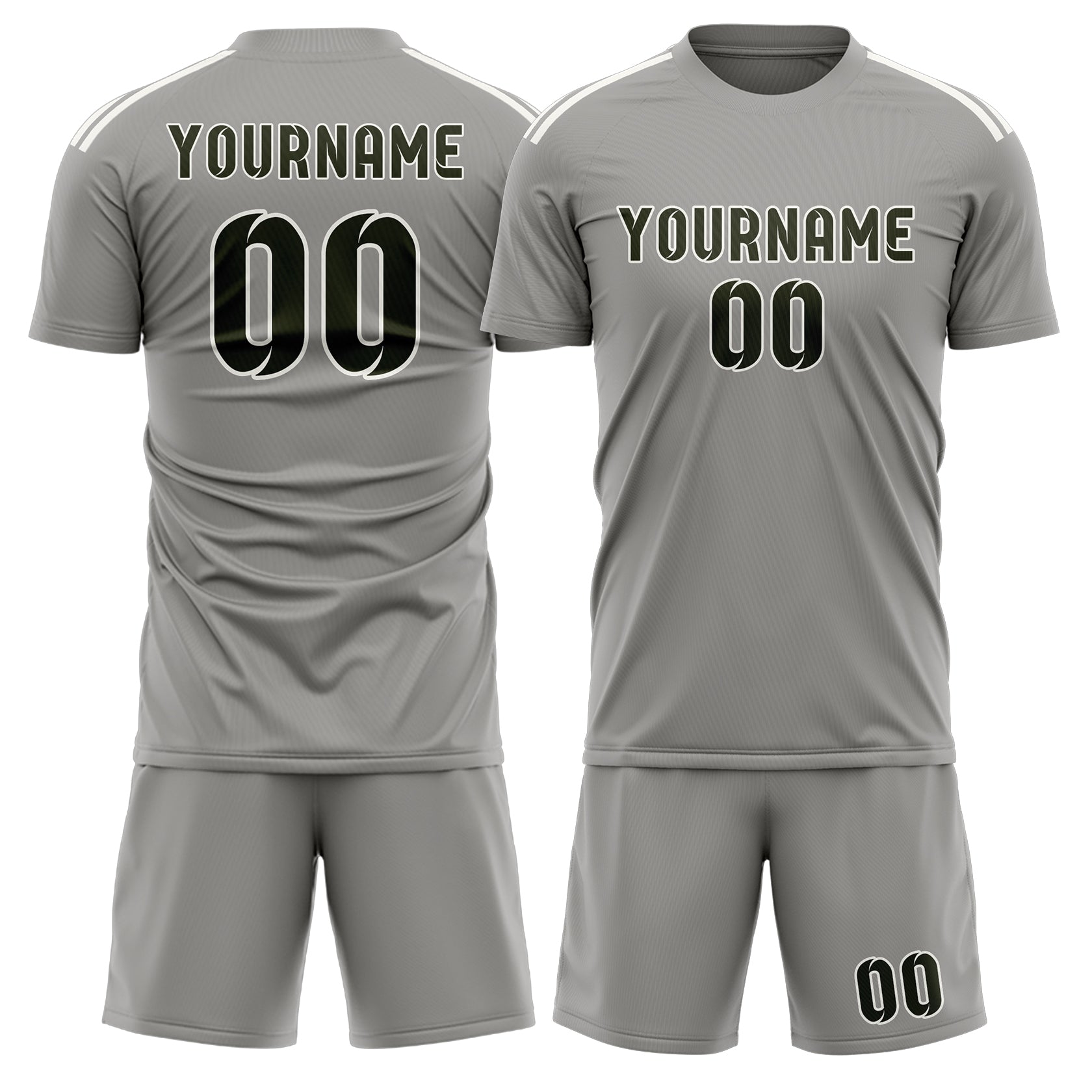 Maßgeschneidertes Professionelles Grau Dunkles Oliv Fußballtrikot-Set