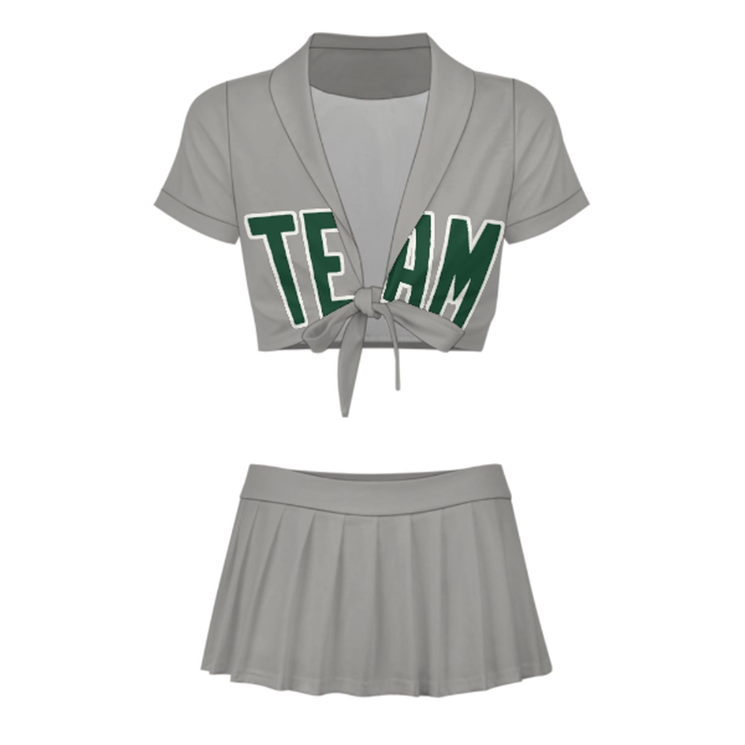 Maßgeschneidertes Grau Moosgrün Cheerleader Outfit Set