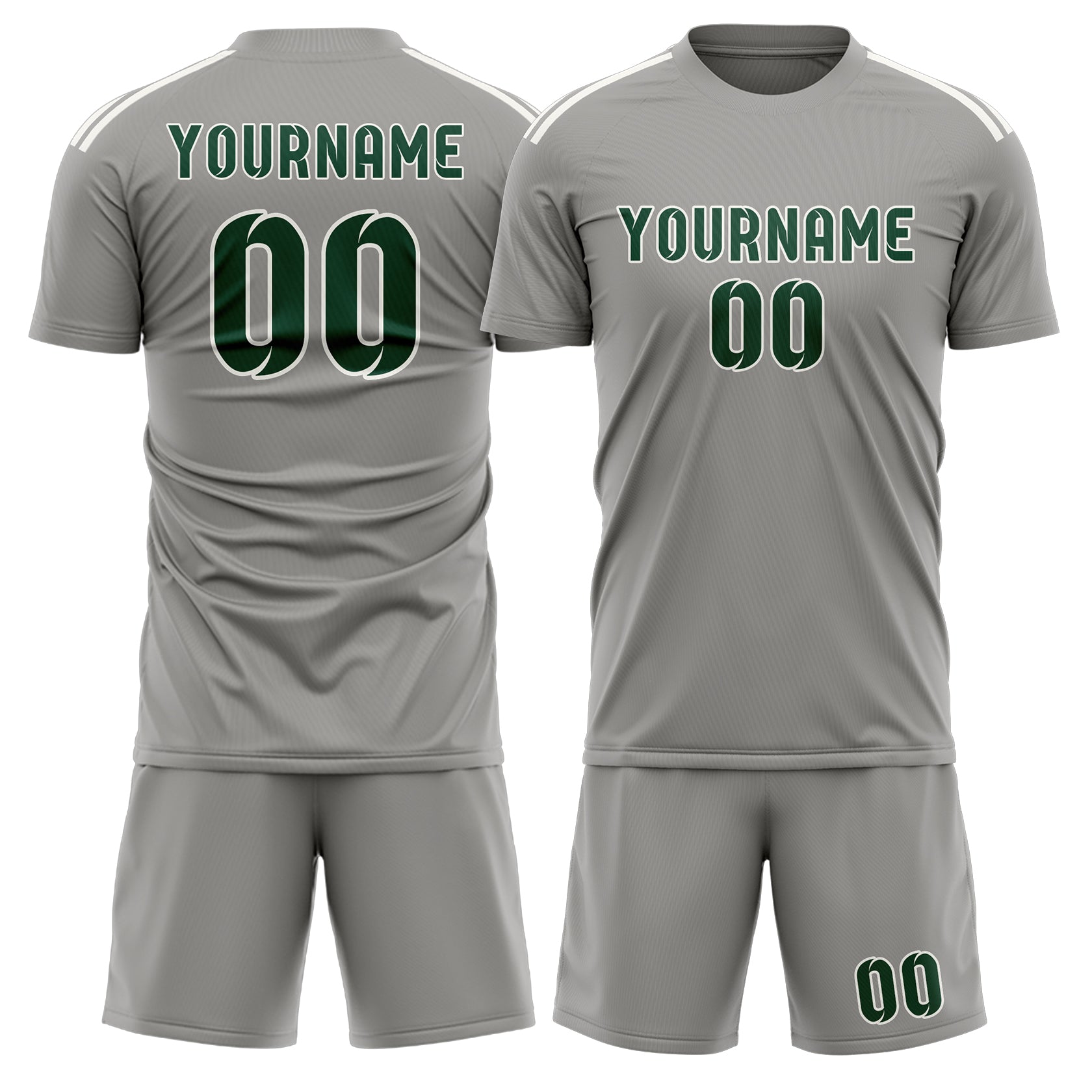 Maßgeschneidertes Professionelles Grau Moosgrün Fußballtrikot-Set