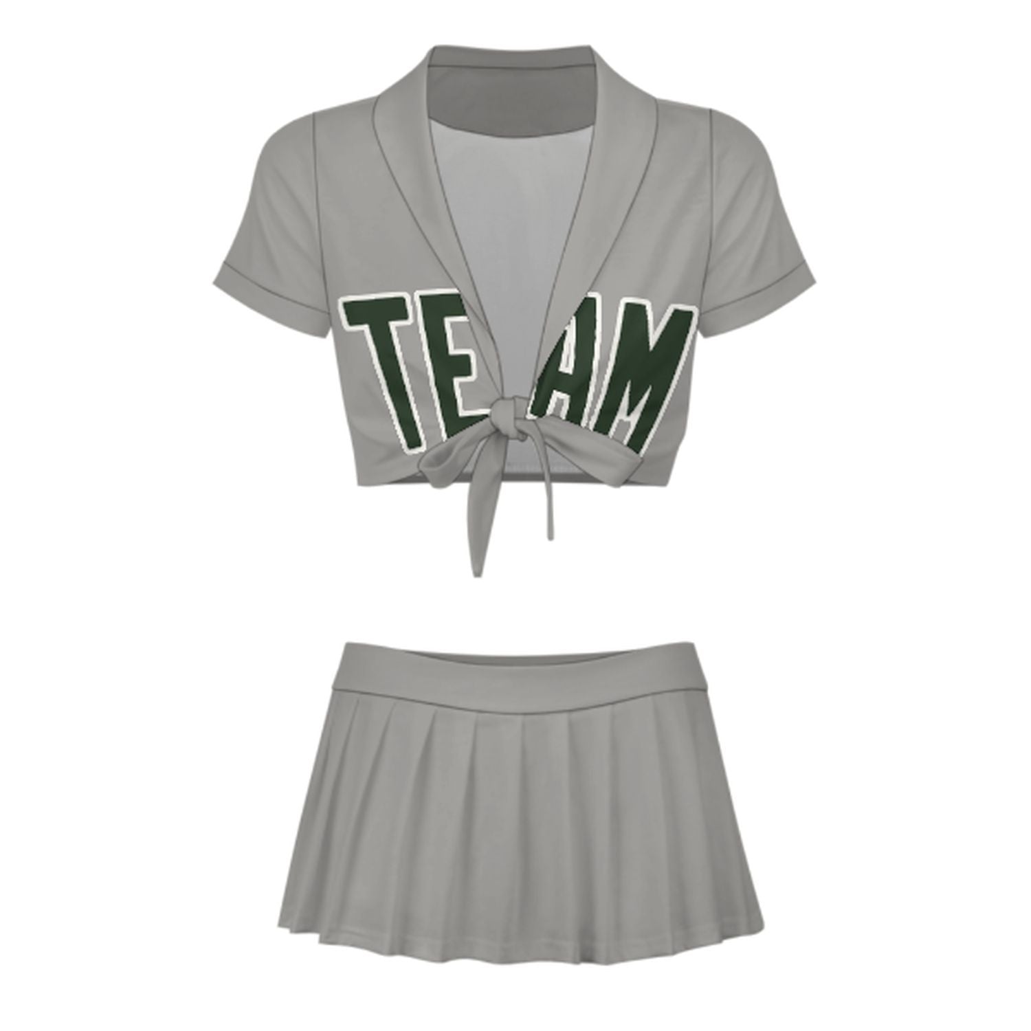 Maßgeschneidertes Grau Tannengrün Cheerleader Outfit Set