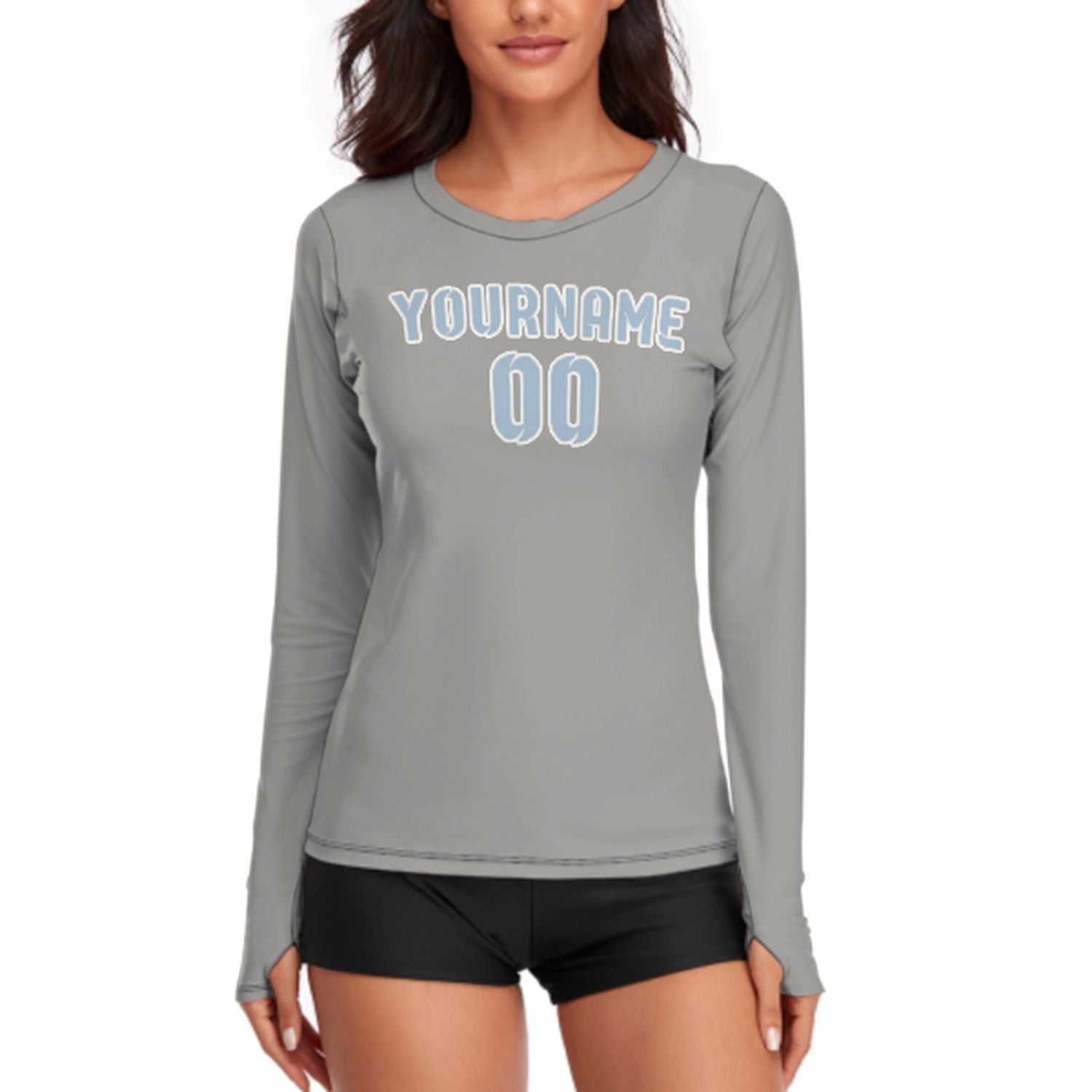 Maßgeschneidertes Grau Hellblau Damen Langarmshirt