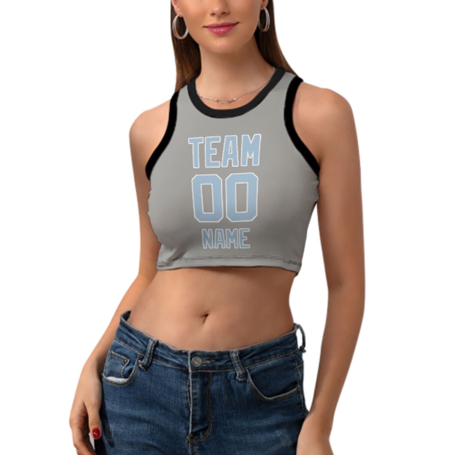 Tailor -made gray light blue sleeveless tank top
