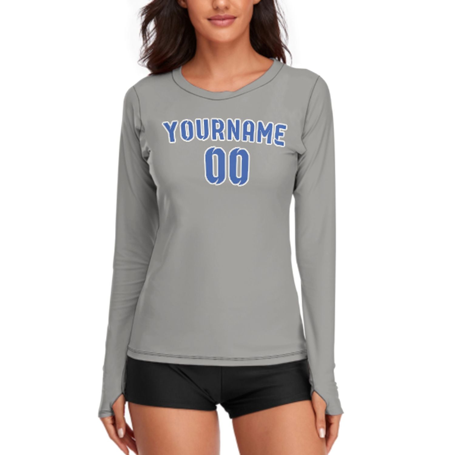 Maßgeschneidertes Grau Himmelblau Damen Langarmshirt