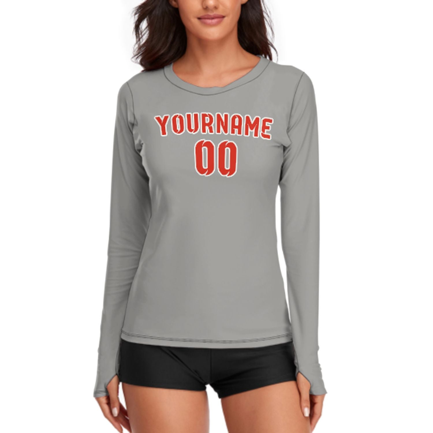 Maßgeschneidertes Grau Orangerot Damen Langarmshirt