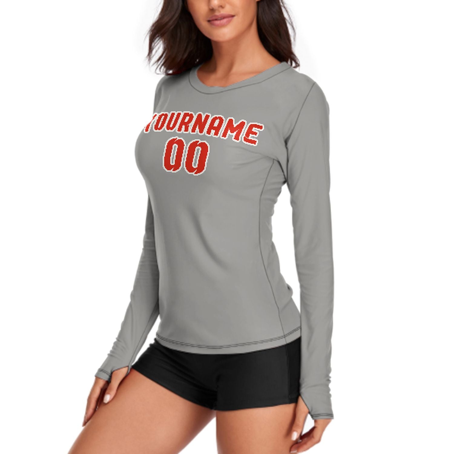 Maßgeschneidertes Grau Orangerot Damen Langarmshirt