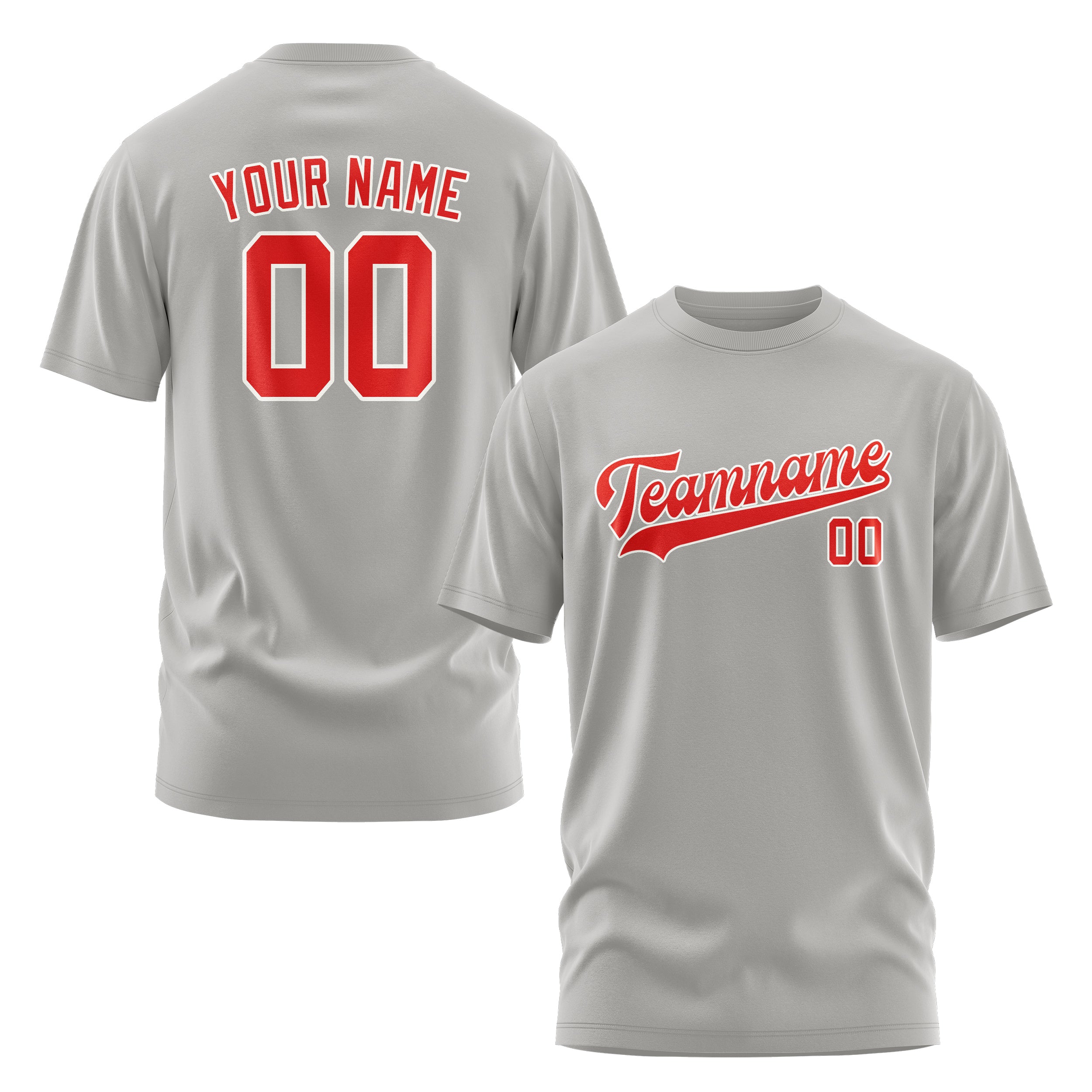 Maßgeschneidertes Grau Orangerot T-Shirt