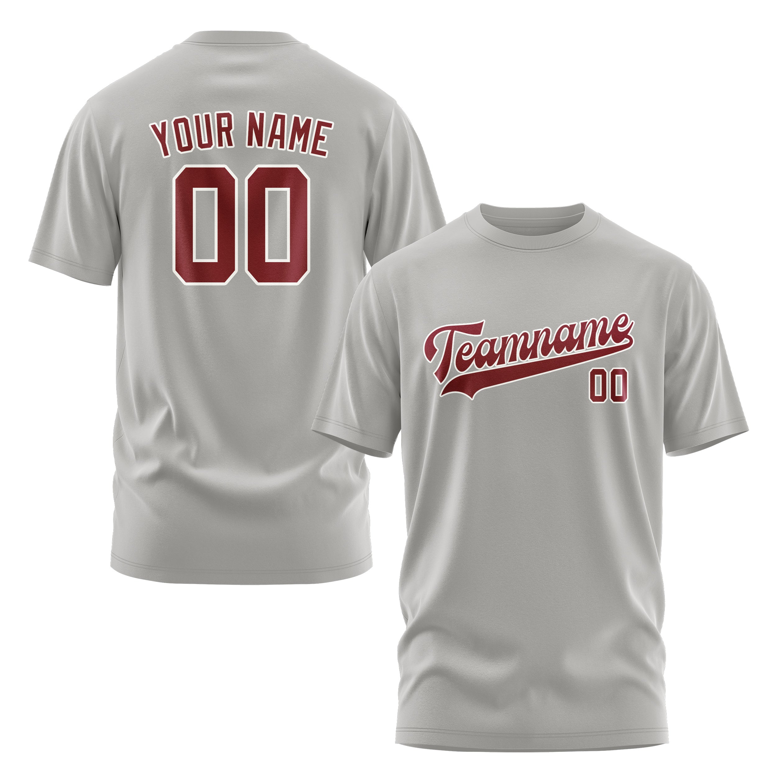 Maßgeschneidertes Grau Karmesinrot T-Shirt