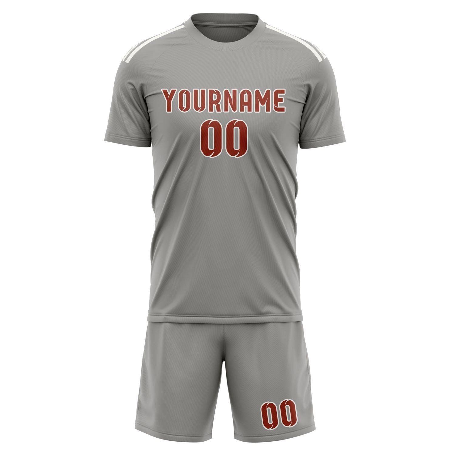 Maßgeschneidertes Professionelles Grau Korallenrot Fußballtrikot-Set
