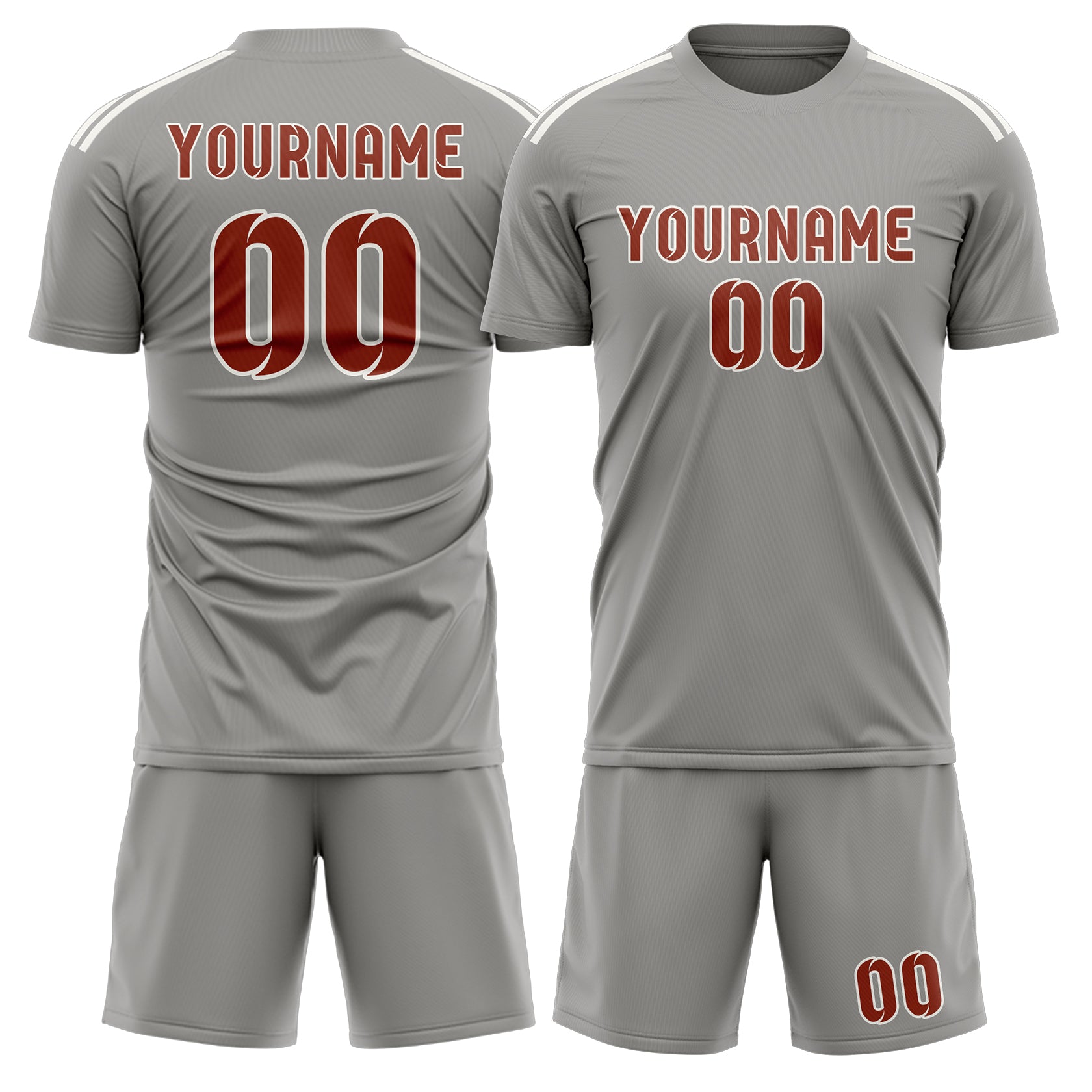 Maßgeschneidertes Professionelles Grau Korallenrot Fußballtrikot-Set