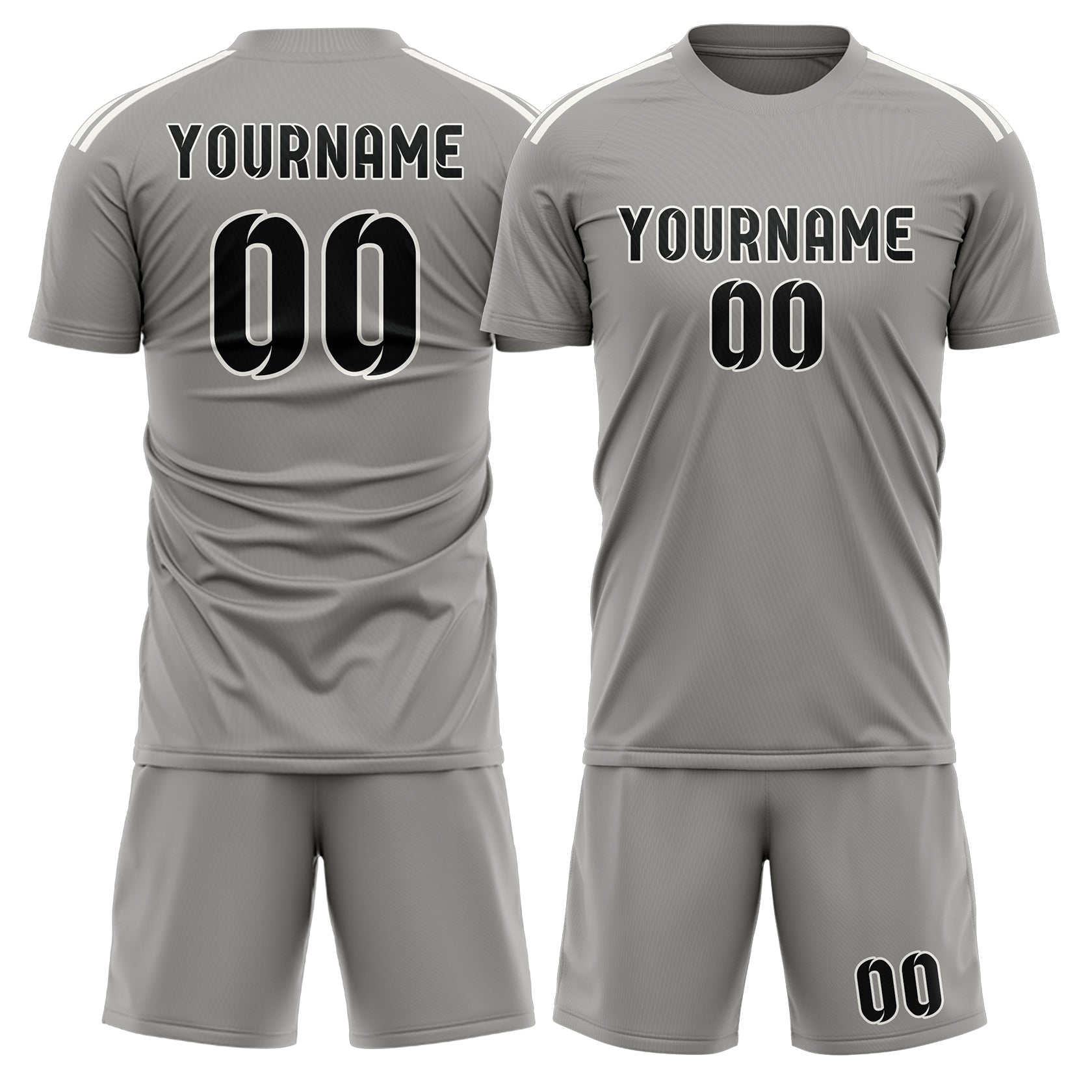 Maßgeschneidertes Professionelles Grau Schwarz Fußballtrikot-Set