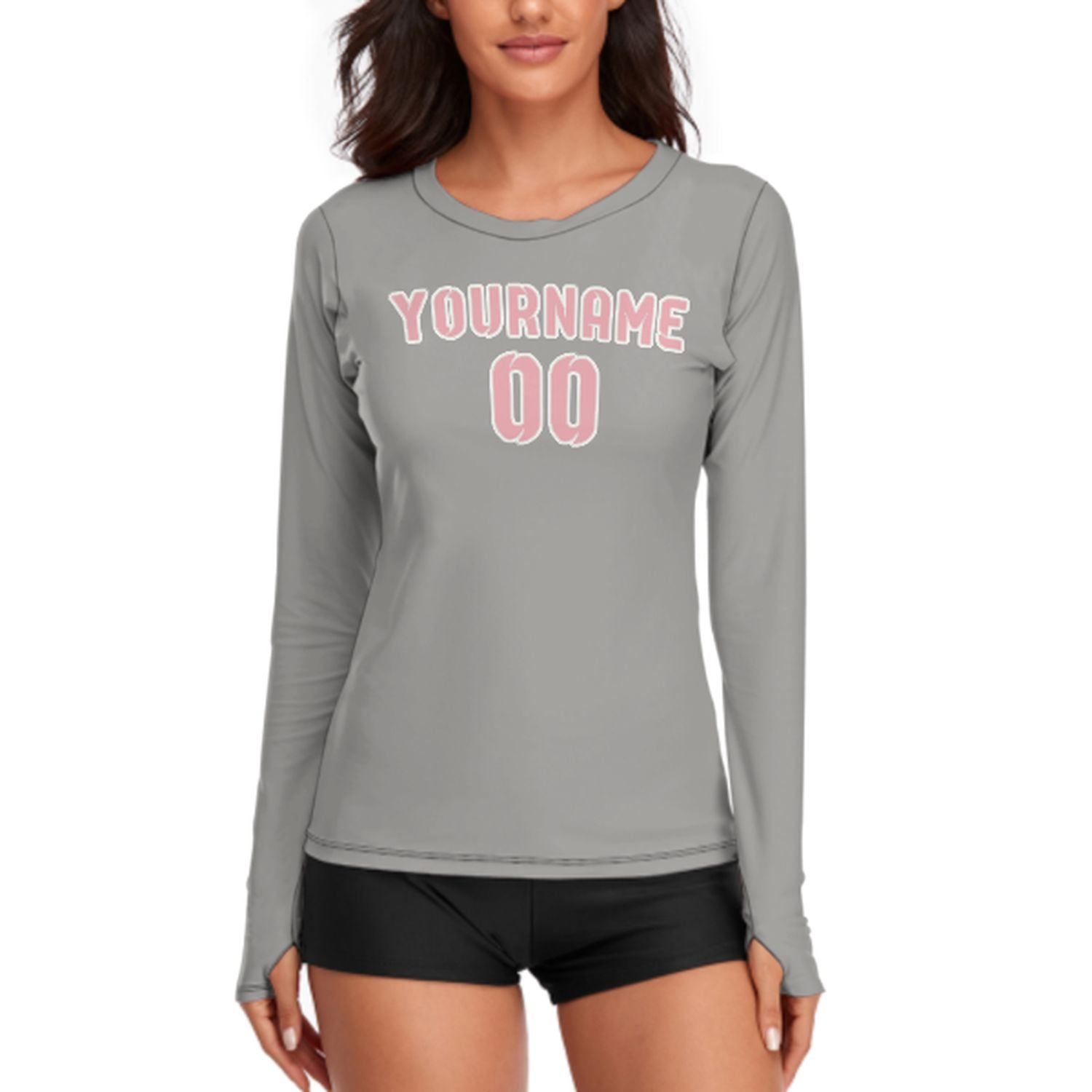 Maßgeschneidertes Grau Rosa Damen Langarmshirt