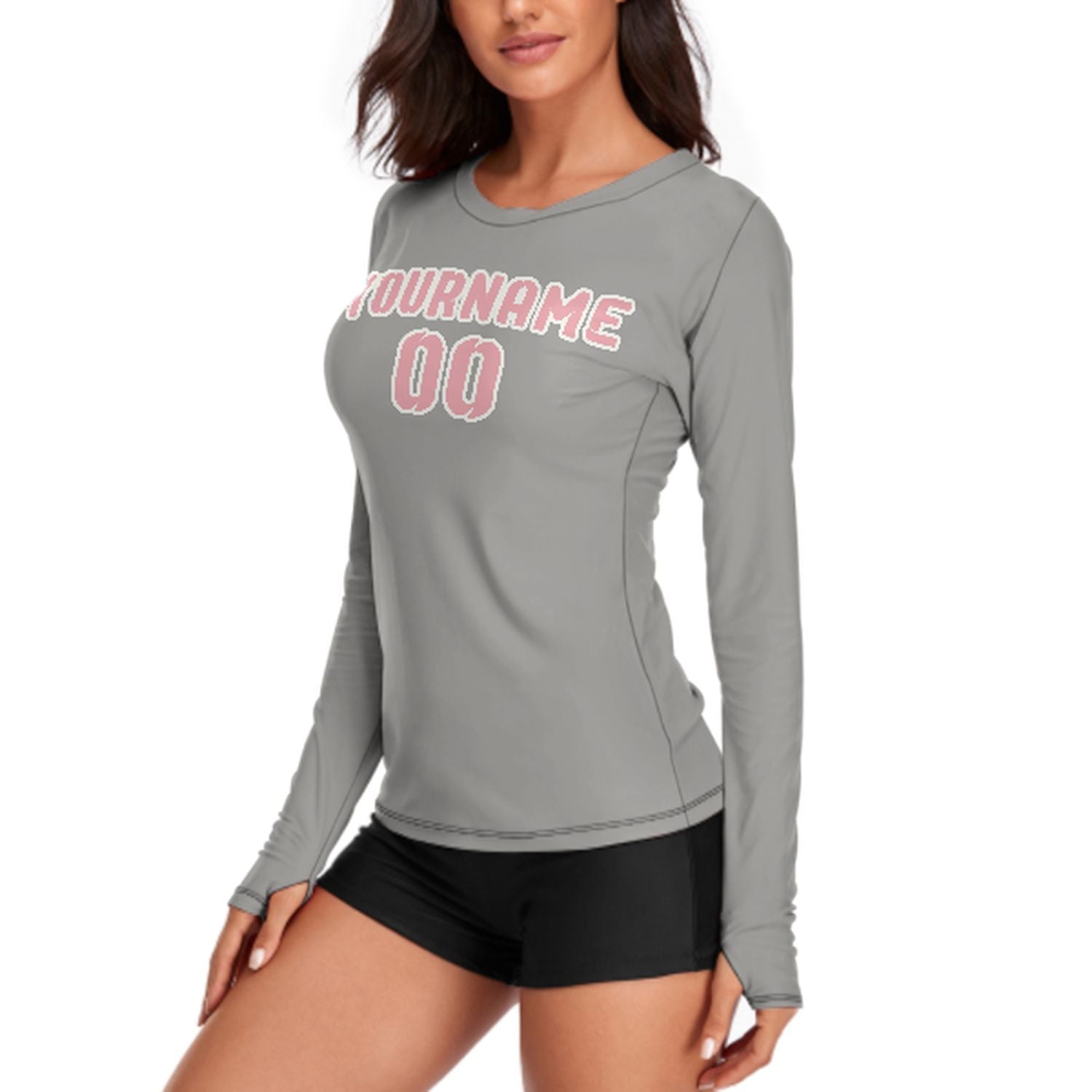 Maßgeschneidertes Grau Rosa Damen Langarmshirt
