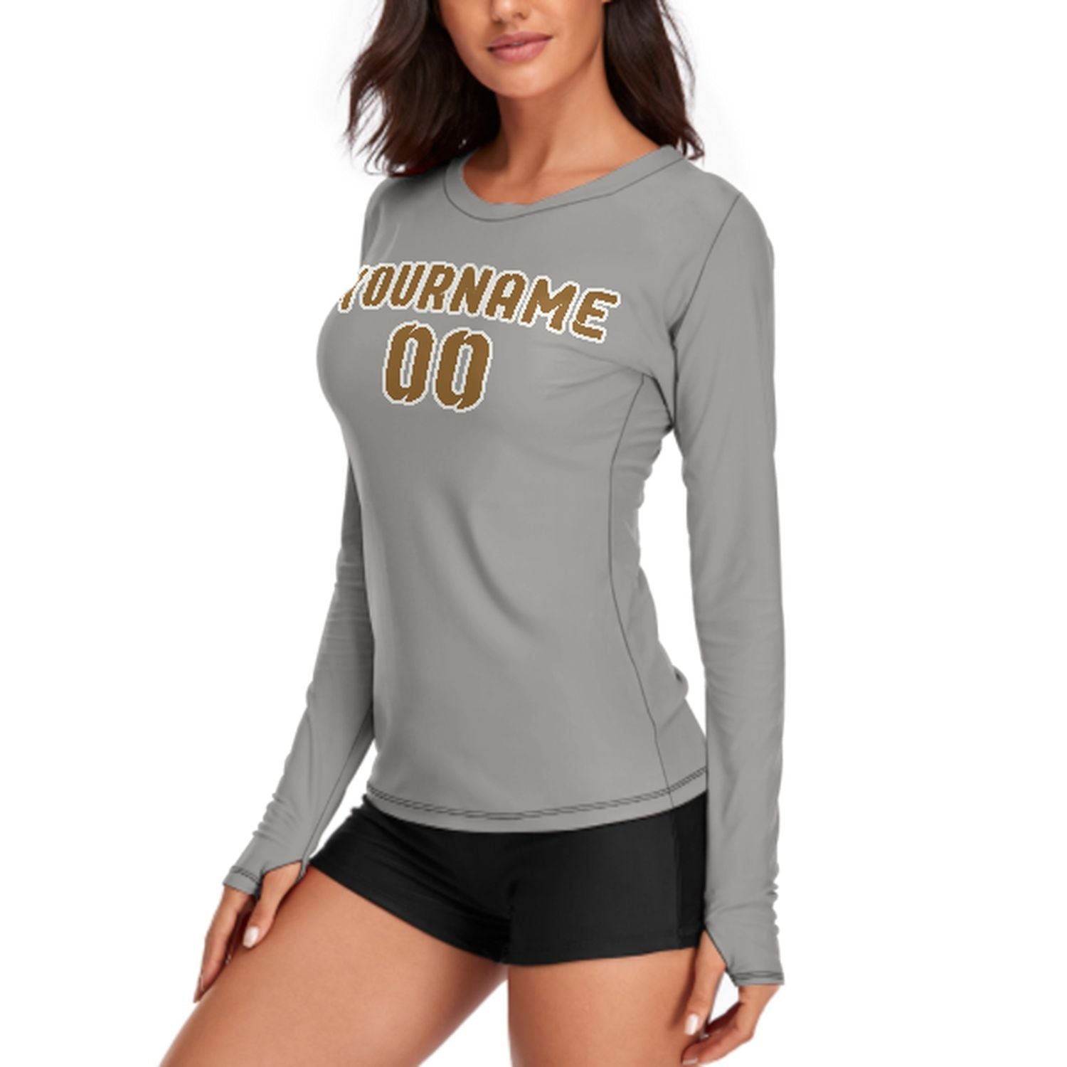 Maßgeschneidertes Grau Khaki Damen Langarmshirt