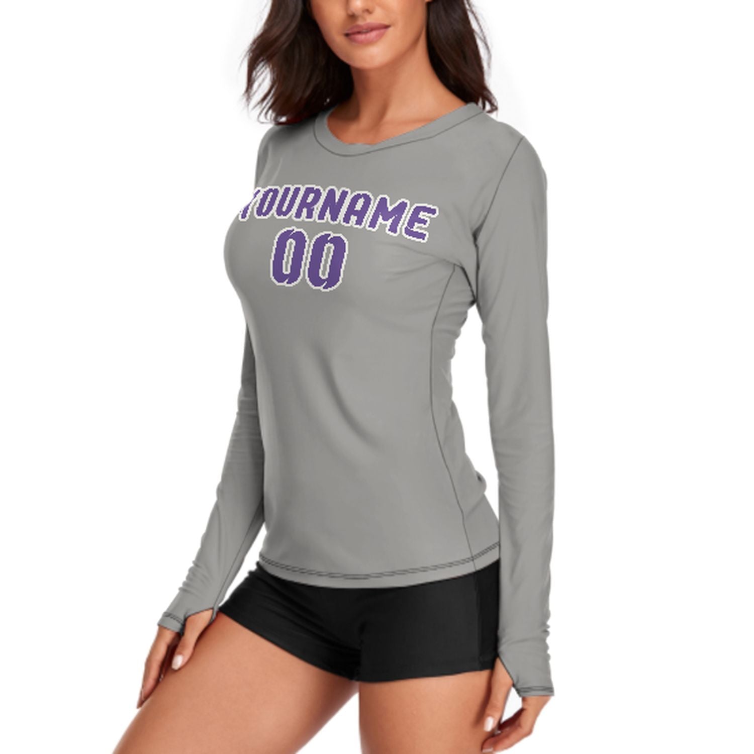 Maßgeschneidertes Grau Lavendel Damen Langarmshirt
