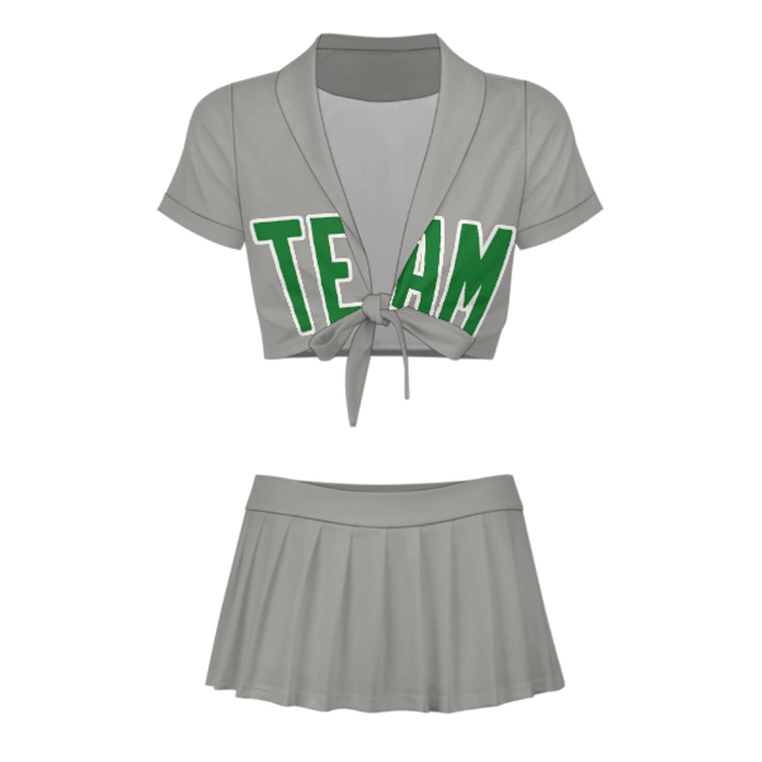 Maßgeschneidertes Grau Smaragdgrün Cheerleader Outfit Set