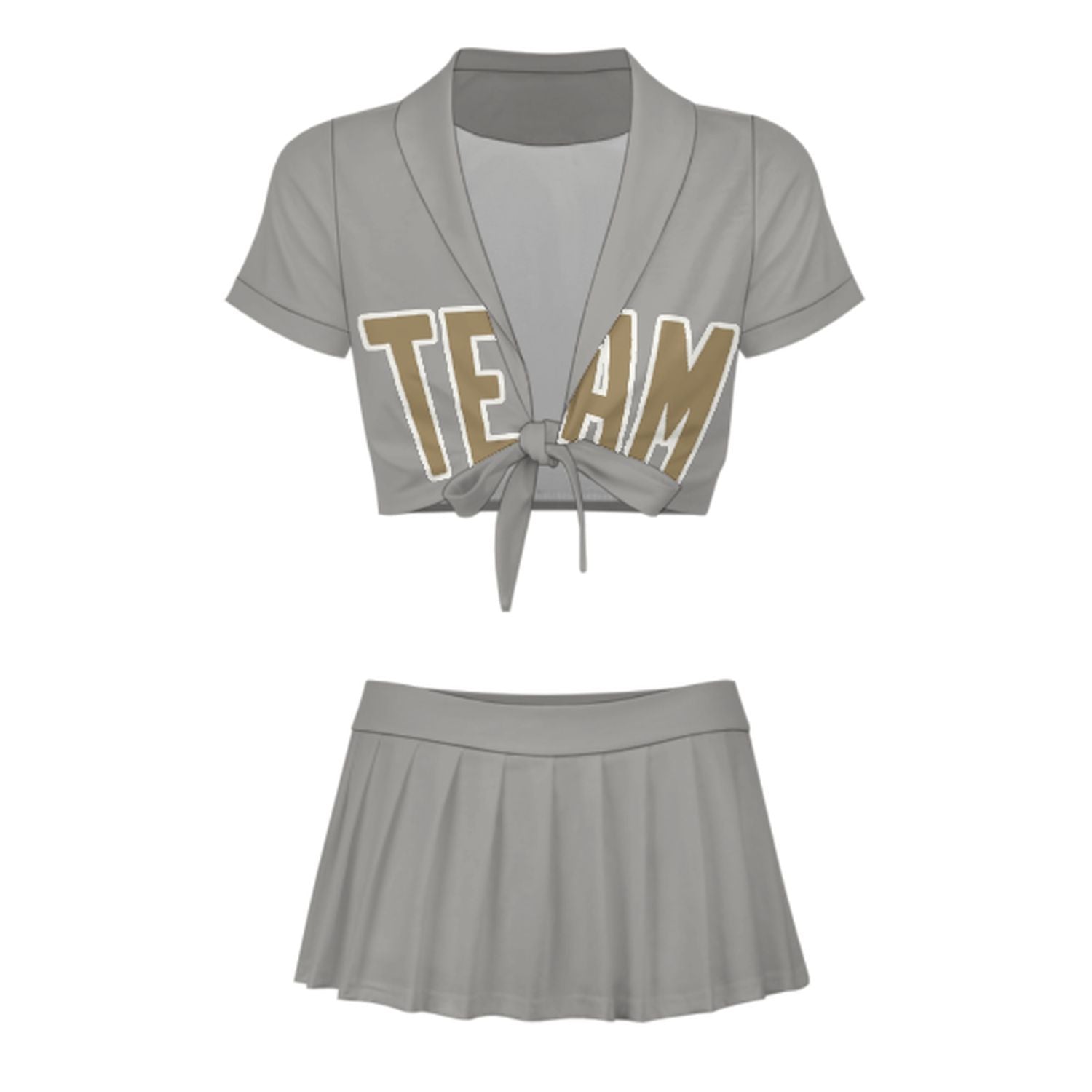 Maßgeschneidertes Grau Hellkhaki Cheerleader Outfit Set