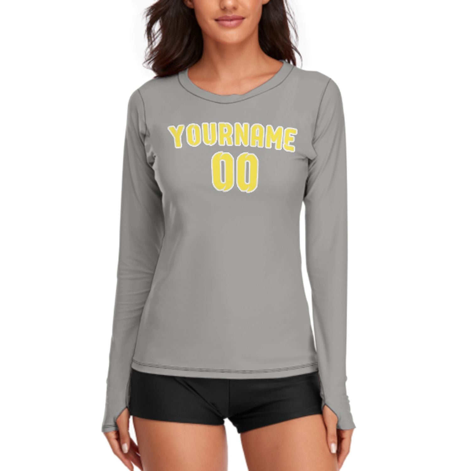 Maßgeschneidertes Grau Blassgelb Damen Langarmshirt