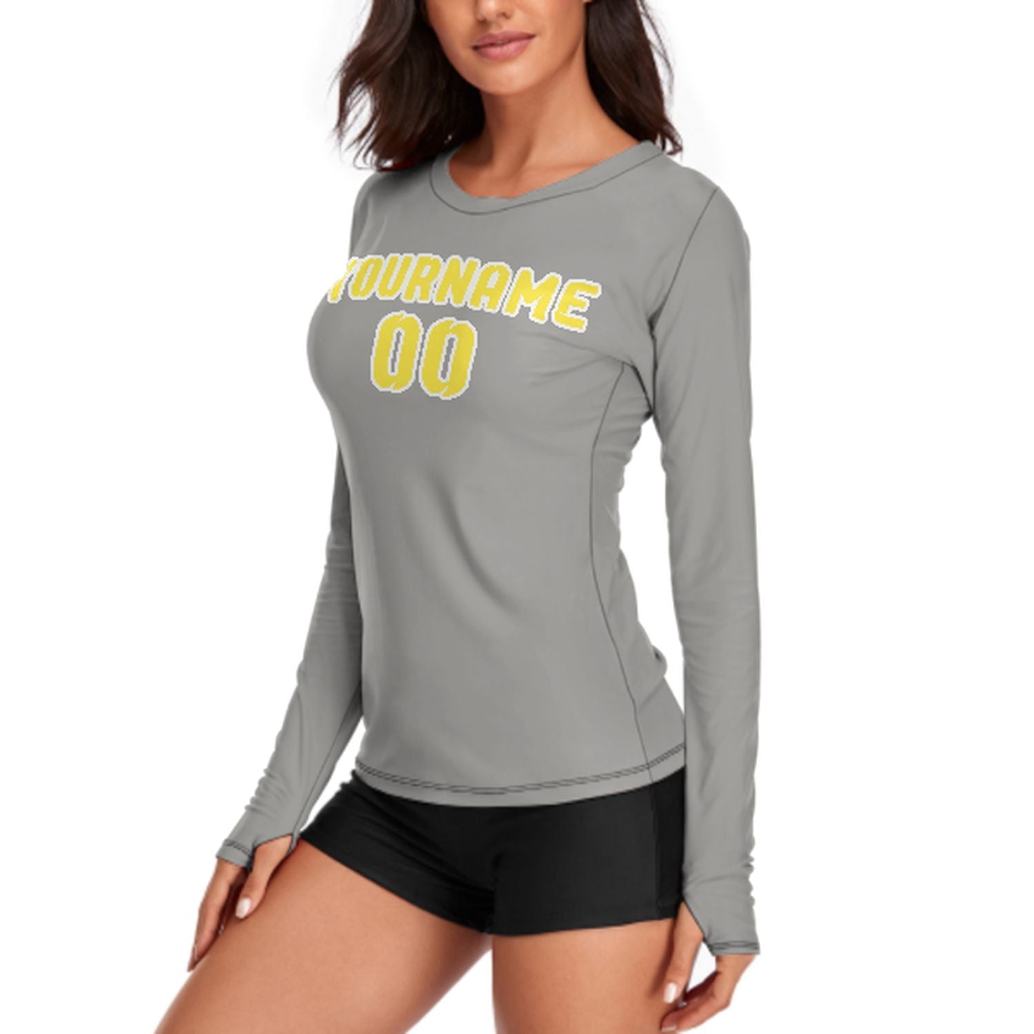 Maßgeschneidertes Grau Blassgelb Damen Langarmshirt