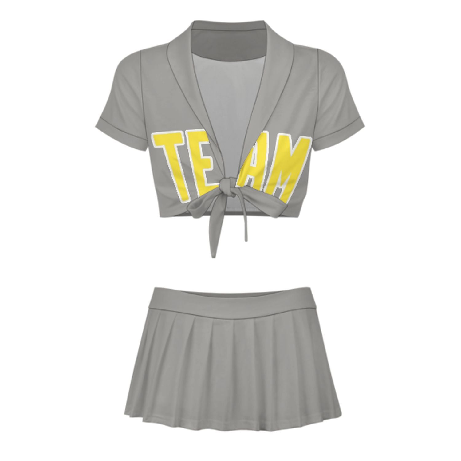 Maßgeschneidertes Grau Blassgelb Cheerleader Outfit Set