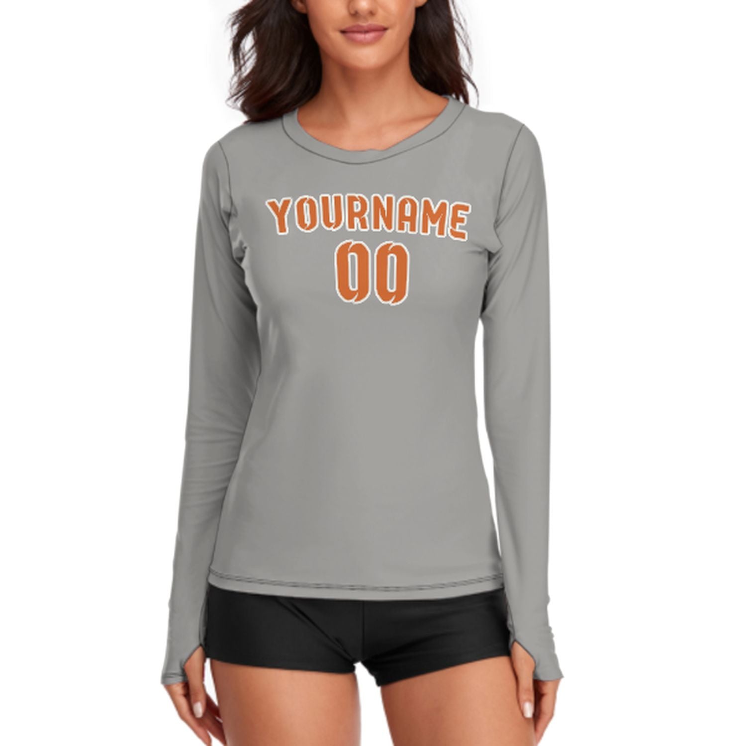 Maßgeschneidertes Grau Orange Damen Langarmshirt