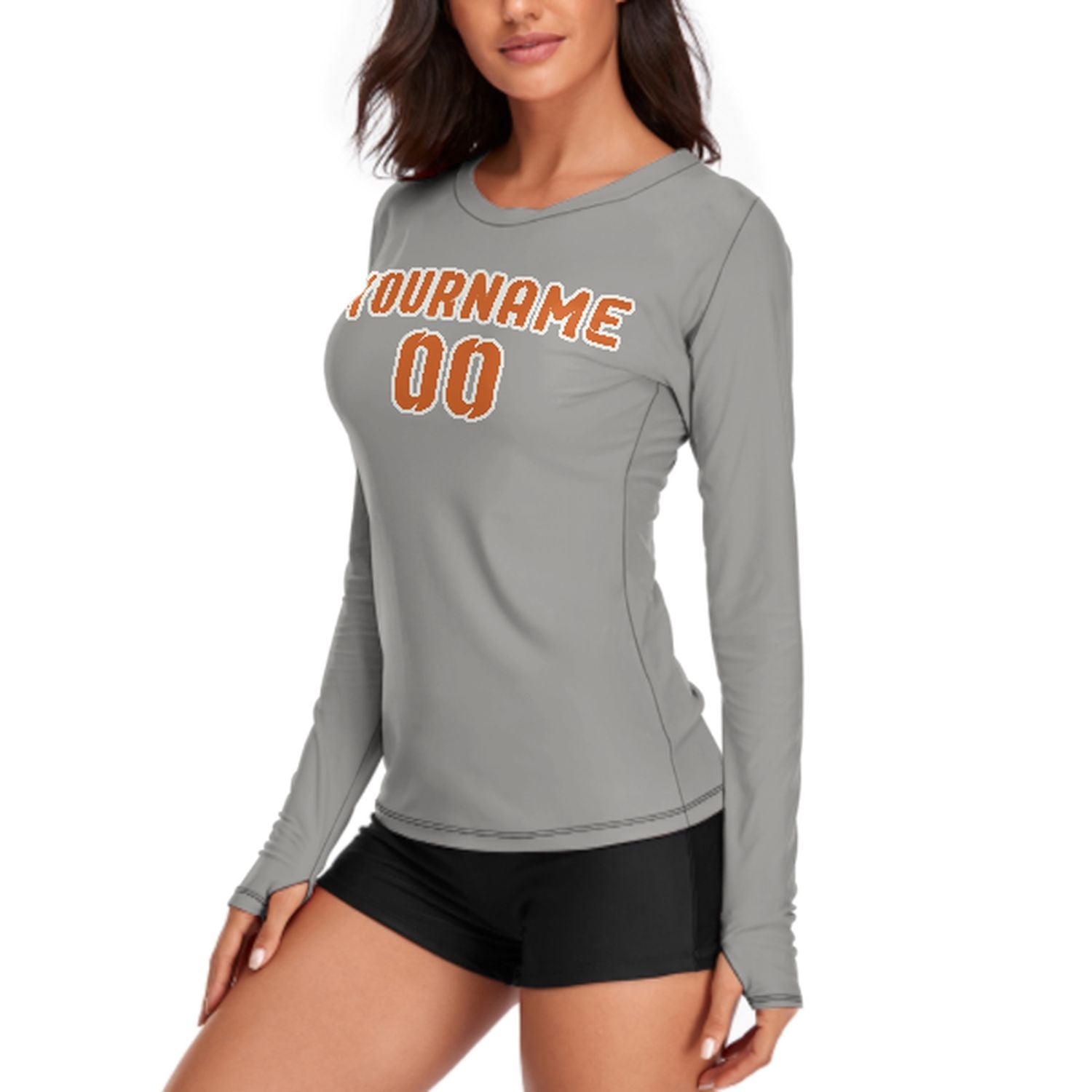 Maßgeschneidertes Grau Orange Damen Langarmshirt