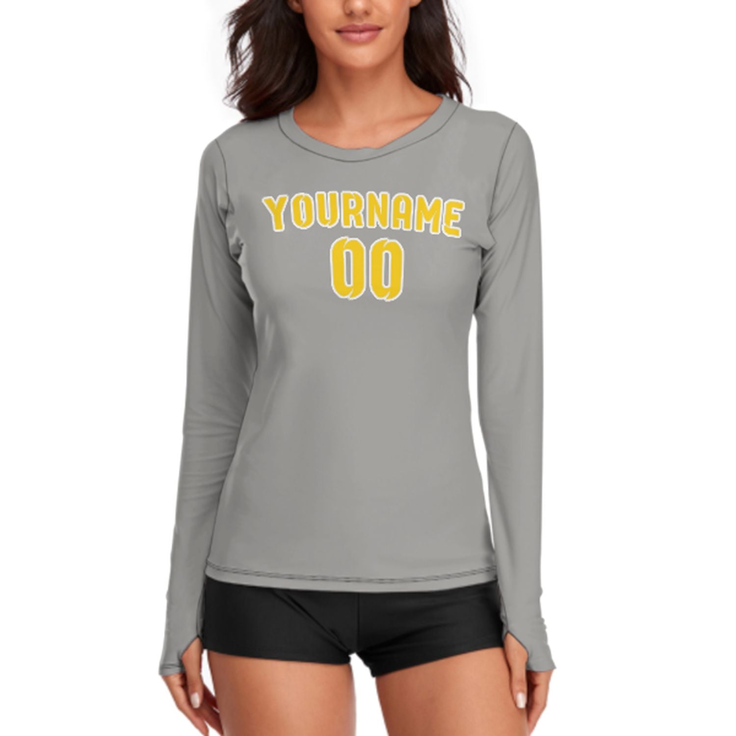 Maßgeschneidertes Grau Gold Damen Langarmshirt