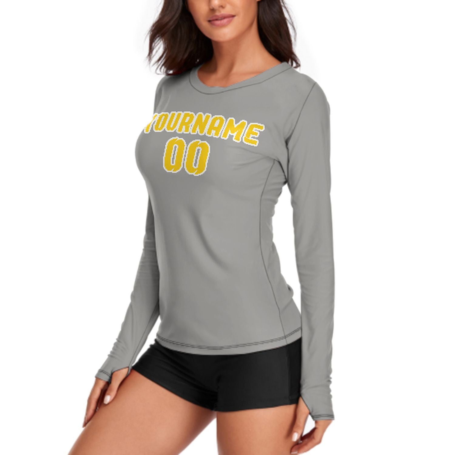 Maßgeschneidertes Grau Gold Damen Langarmshirt