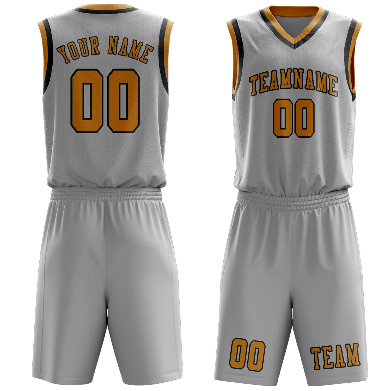 Benutzerdefiniertes Professionelles Grau Gelb Basketballtrikot-Set