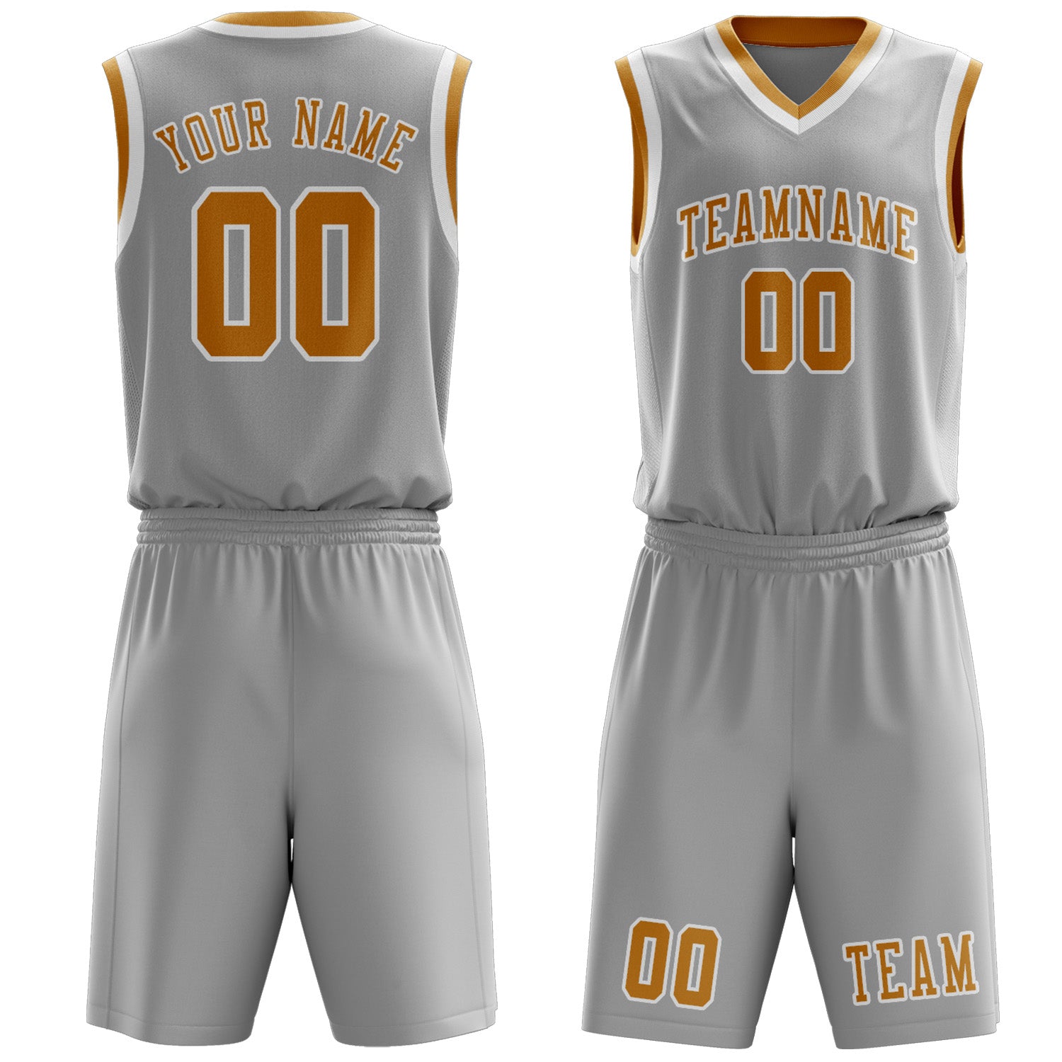 Benutzerdefiniertes Professionelles Grau Gelb Basketballtrikot-Set