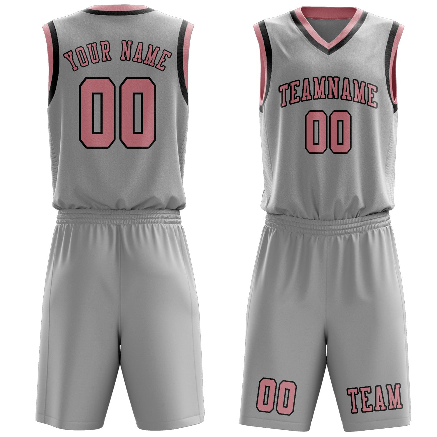 Benutzerdefiniertes Professionelles Grau Rosa Basketballtrikot-Set