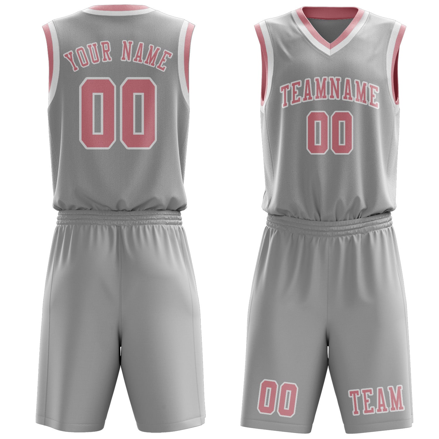 Benutzerdefiniertes Professionelles Grau Rosa Basketballtrikot-Set