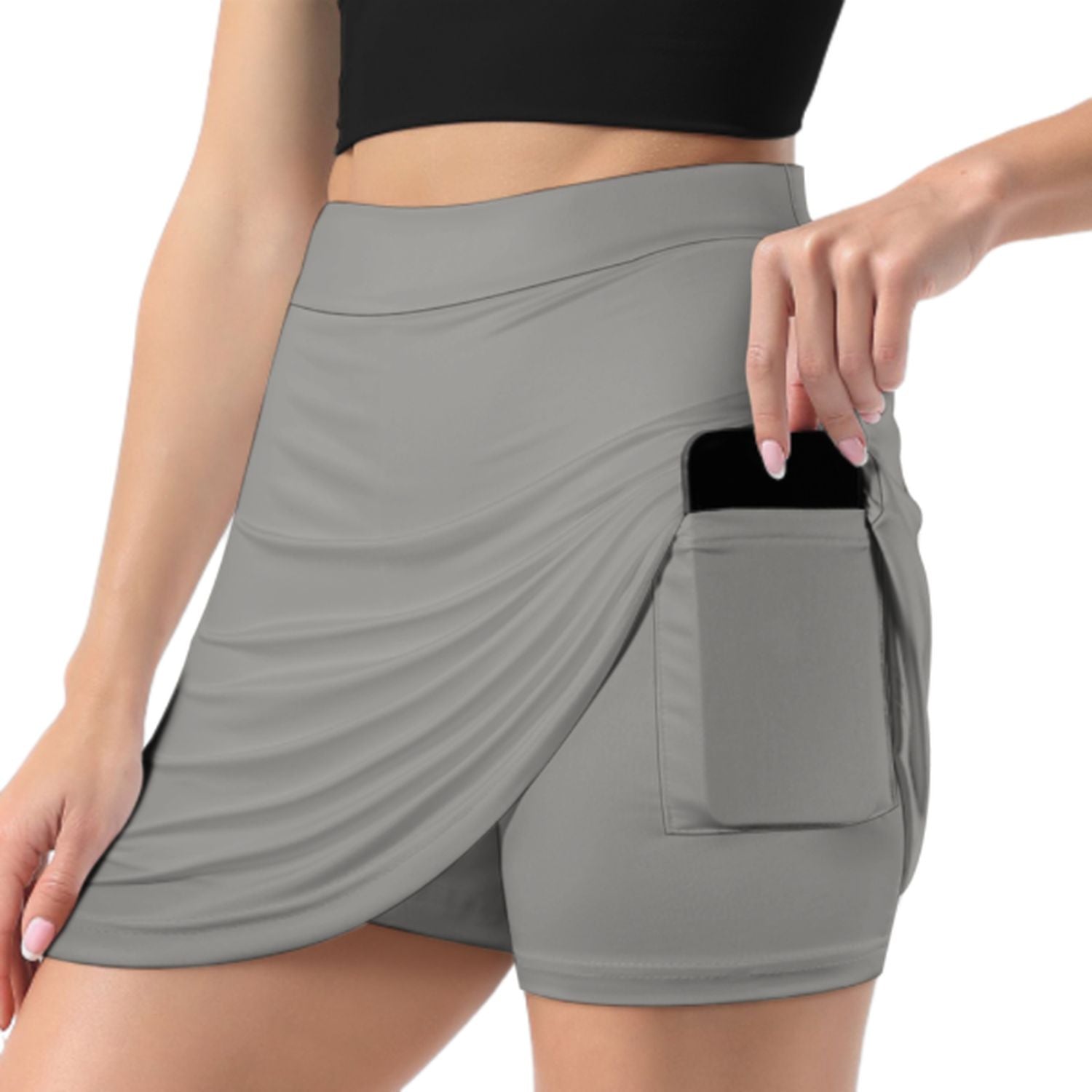 Maßgeschneidertes Grau Smaragdgrün A-Linien Skort