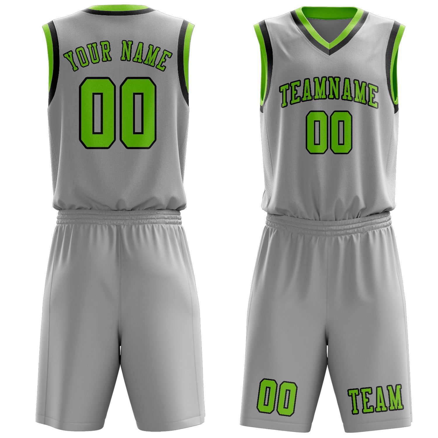 Benutzerdefiniertes Professionelles Grau Smaragdgrün Basketballtrikot-Set