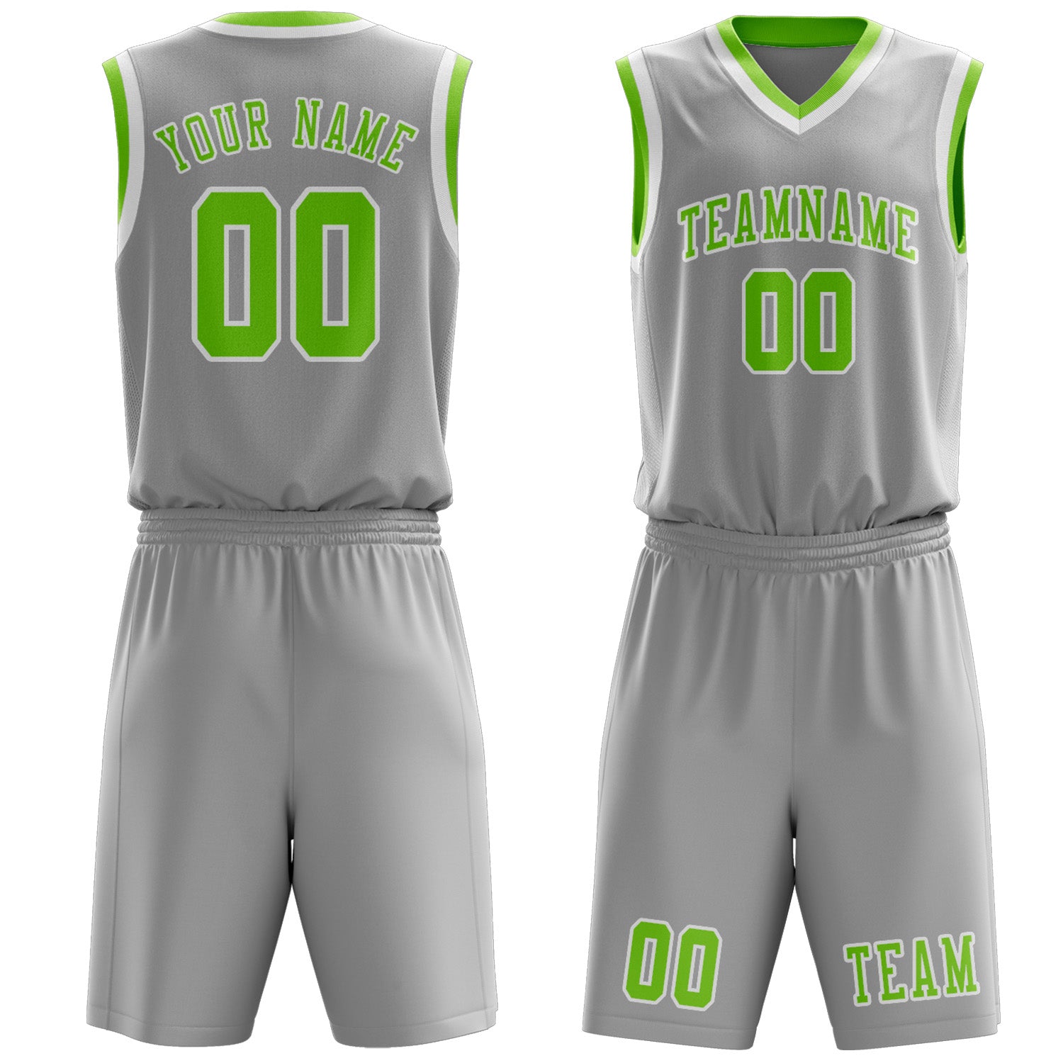 Benutzerdefiniertes Professionelles Grau Smaragdgrün Basketballtrikot-Set