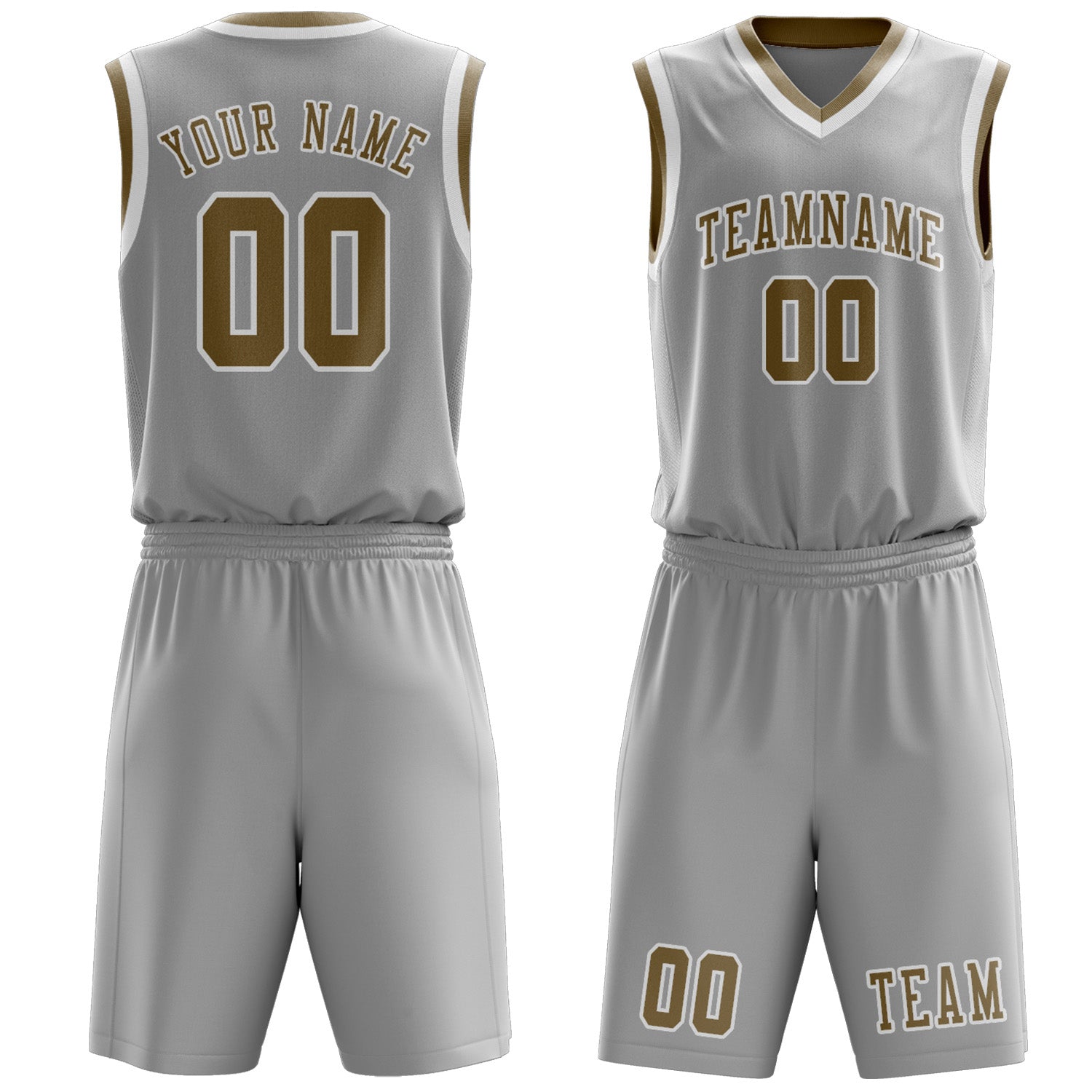 Benutzerdefiniertes Professionelles Grau Hellkhaki Basketballtrikot-Set
