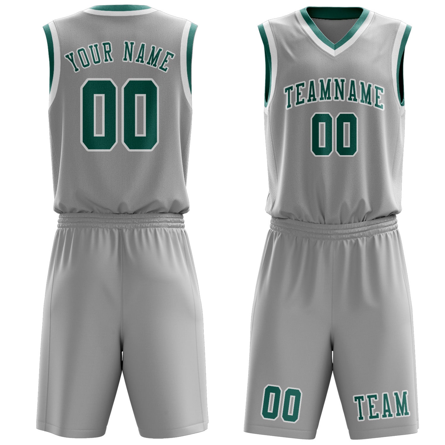 Benutzerdefiniertes Professionelles Grau Blaugrün Basketballtrikot-Set
