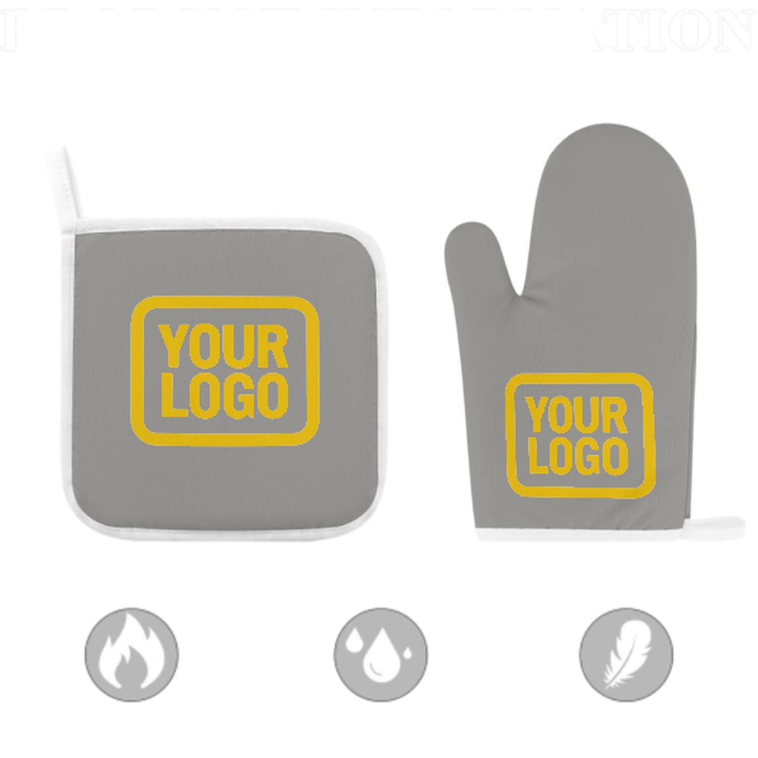 Maßgeschneidertes Grau  Gold Topfhandschuh Set – 2-teilig