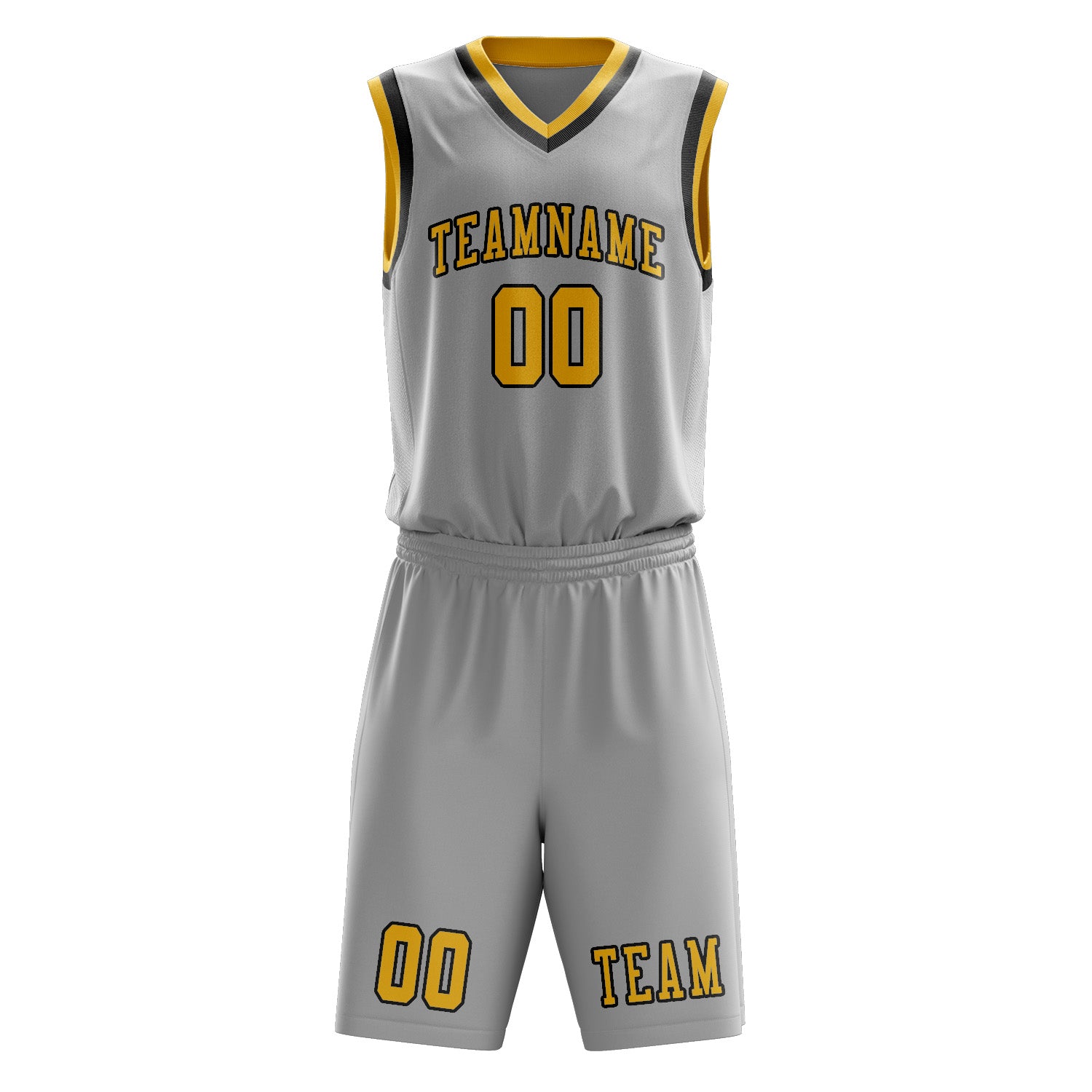Benutzerdefiniertes Professionelles Grau Gold Basketballtrikot-Set