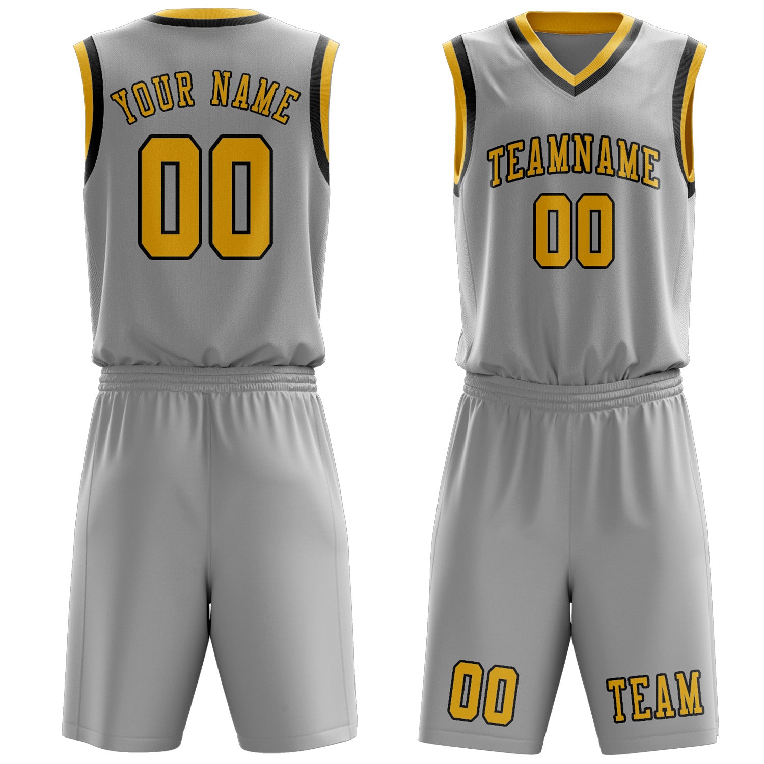 Benutzerdefiniertes Professionelles Grau Gold Basketballtrikot-Set