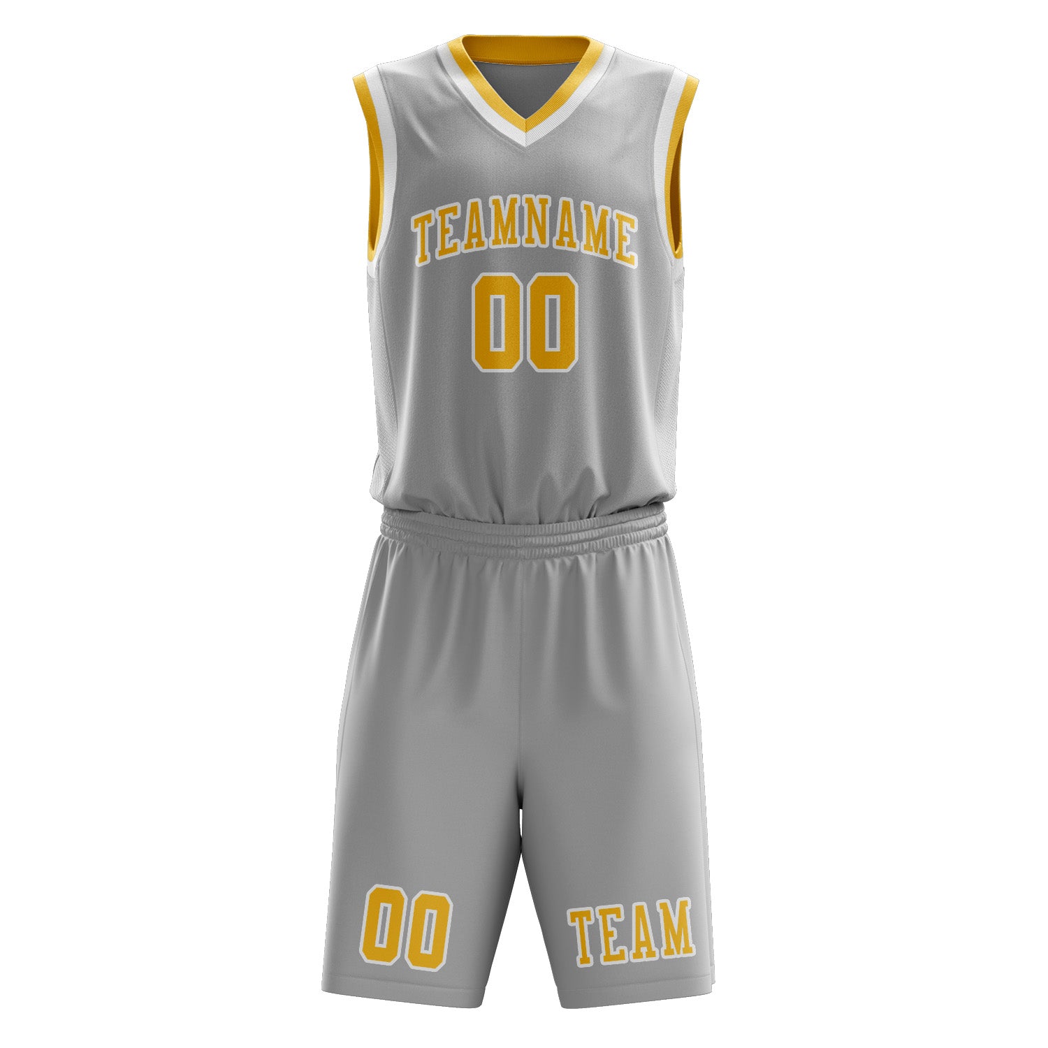 Benutzerdefiniertes Professionelles Grau Gold Basketballtrikot-Set
