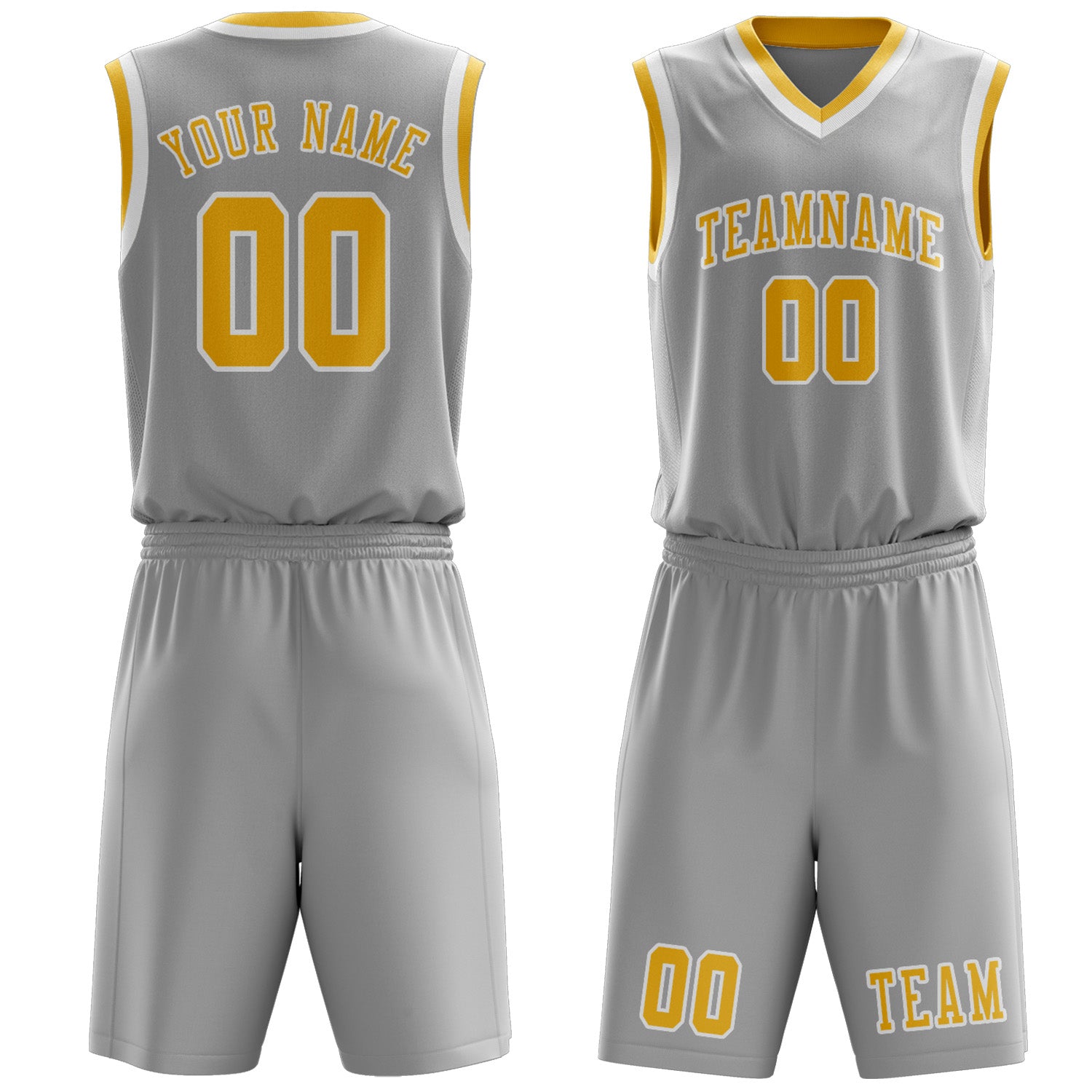 Benutzerdefiniertes Professionelles Grau Gold Basketballtrikot-Set