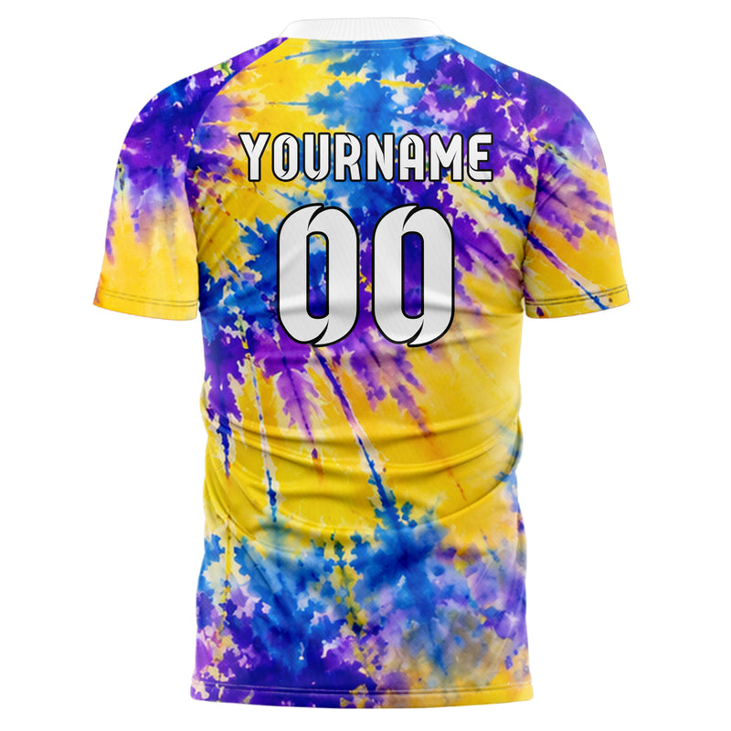 Gelb lebendiges Batik Off Center Spiral Design 04-0010 individuelles Fußballtrikot back