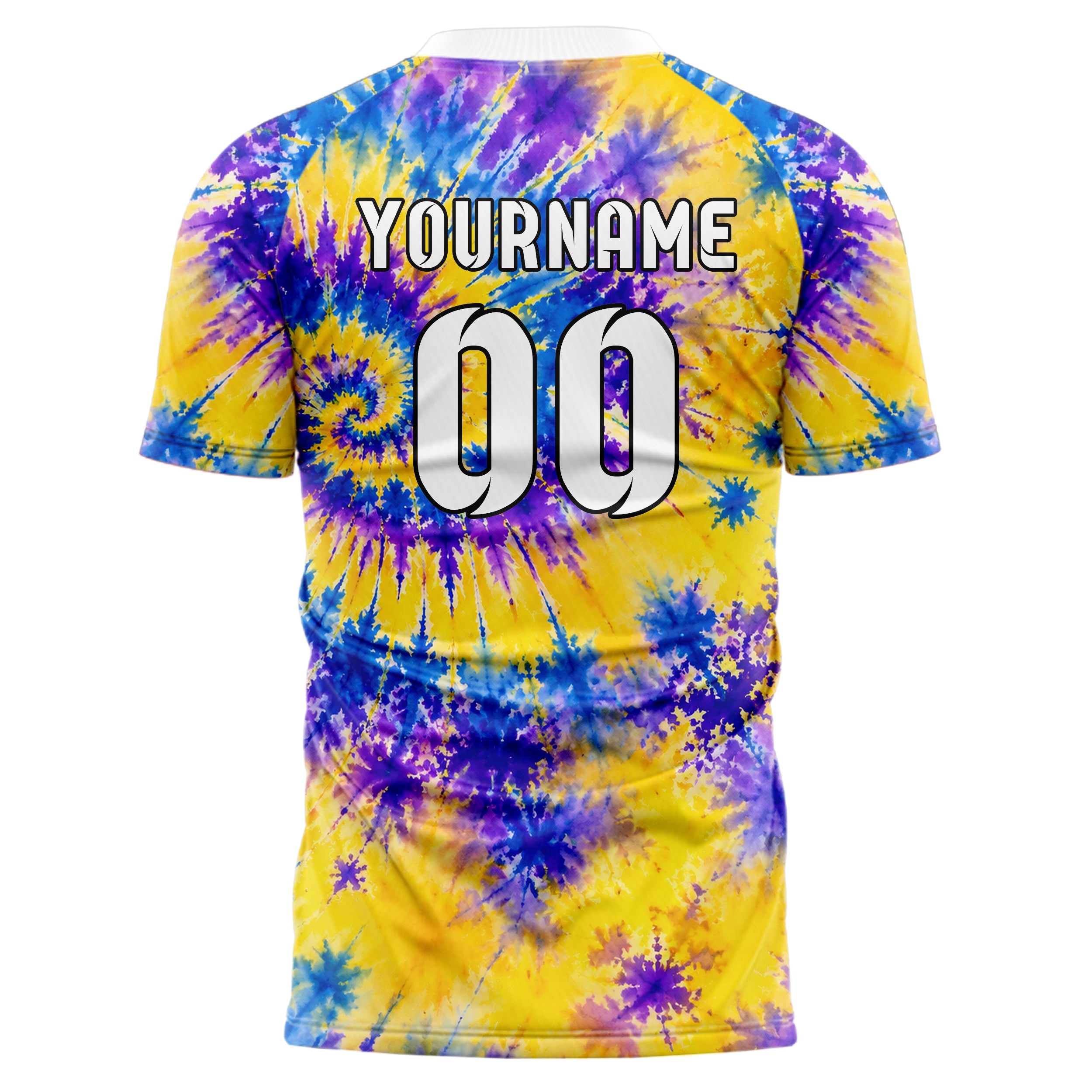 Gelb lebendiges Batik Off Center Spiral Design 04-0010 individuelles Fußballtrikot front