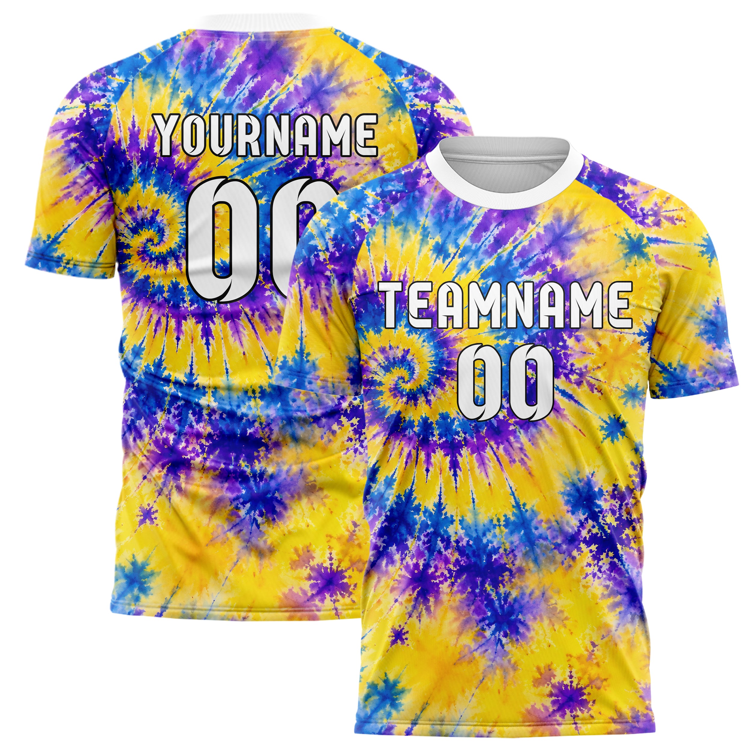 Gelb lebendiges Batik Off Center Spiral Design 04-0010 individuelles Fußballtrikot main