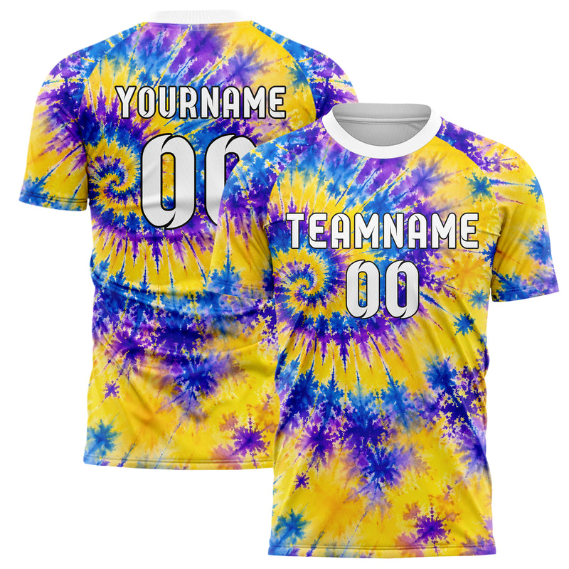 Gelb lebendiges Batik Off Center Spiral Design 04-0010 individuelles Fußballtrikot main