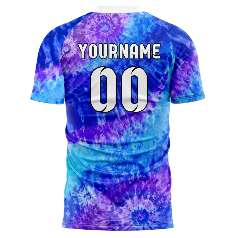 Royalblau lebendiges Batik diagonal fliessende Wellen Design 04-0011 individuelles Fußballtrikot back