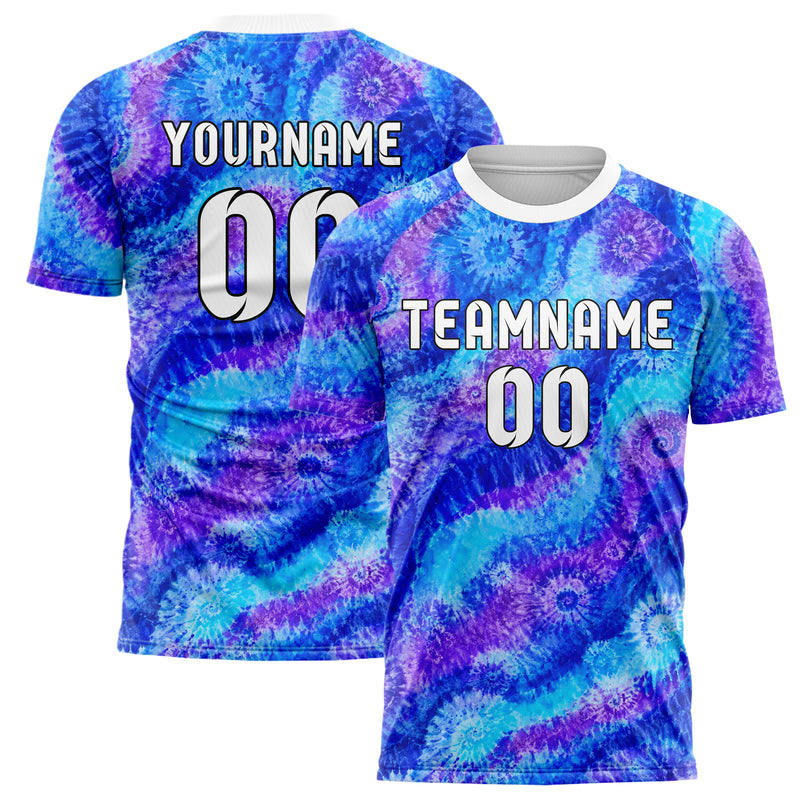 Royalblau lebendiges Batik diagonal fliessende Wellen Design 04-0011 individuelles Fußballtrikot main