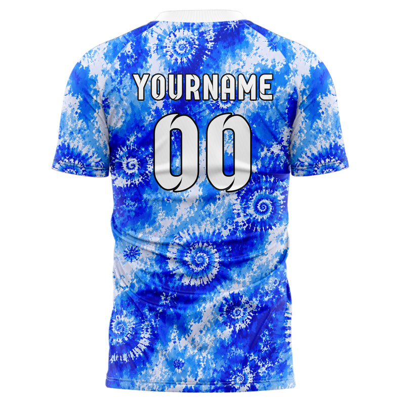 Royalblau lebendiges Batik Multi Ring Spiral Design 04-0001 individuelles Fußballtrikot front