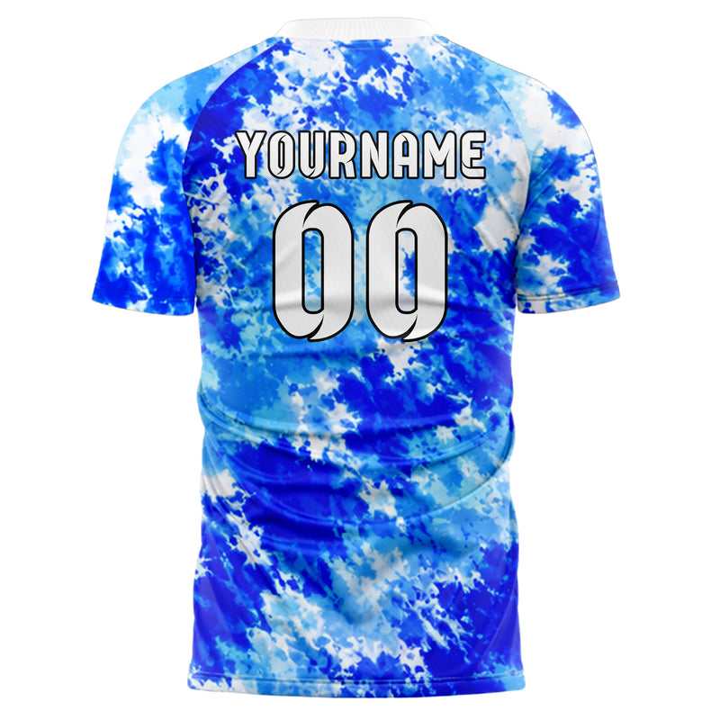Royalblau lebendiges Batik Off Center Spiral Design 04-0004 individuelles Fußballtrikot back