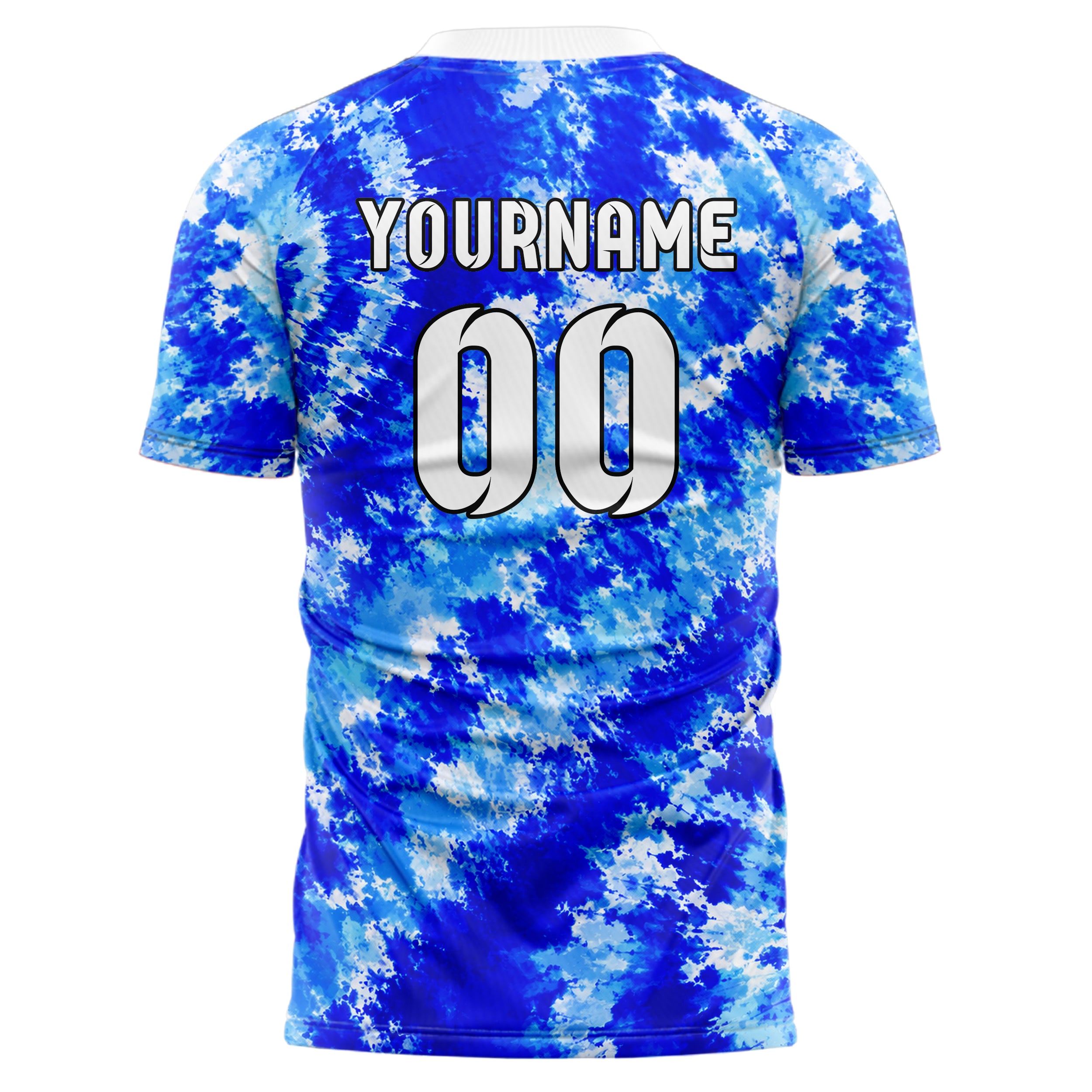 Royalblau lebendiges Batik Off Center Spiral Design 04-0004 individuelles Fußballtrikot front